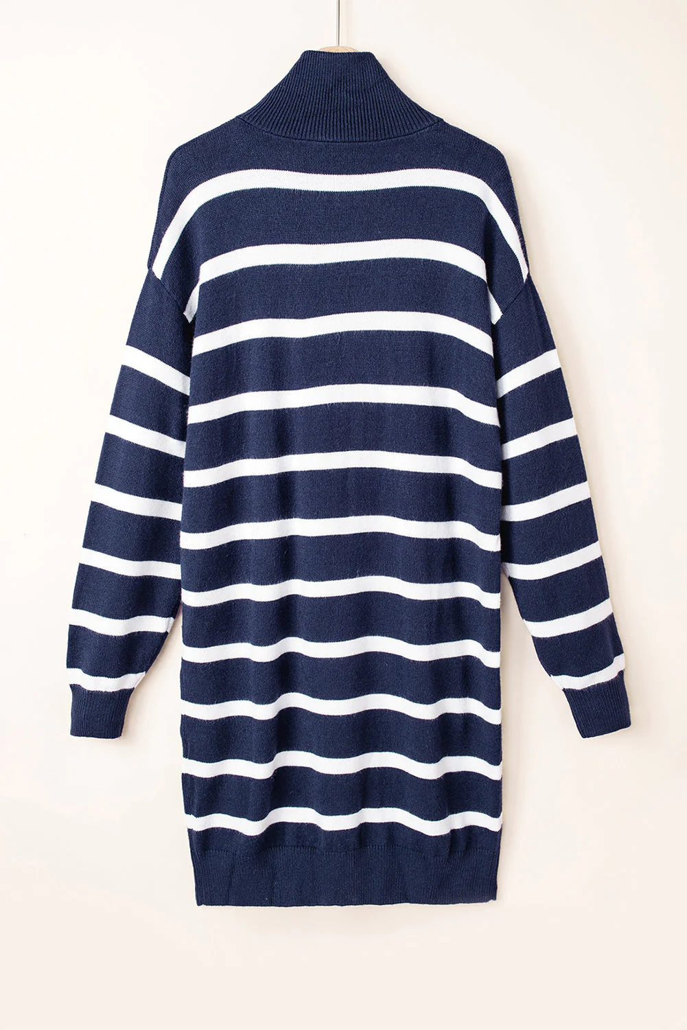 Threaded Pear Iris Striped Zip Collared Loose Sweater Mini Dress - Image 8
