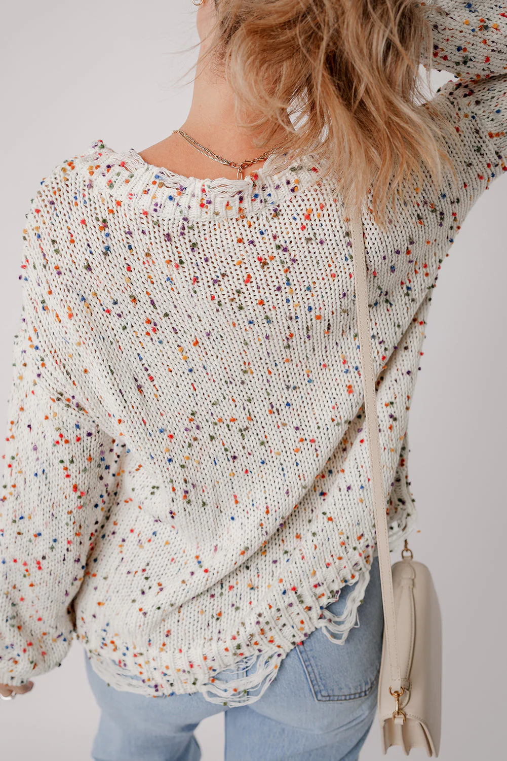 Threaded Pear Isabel Confetti Distressed Knit Sweater - Image 2