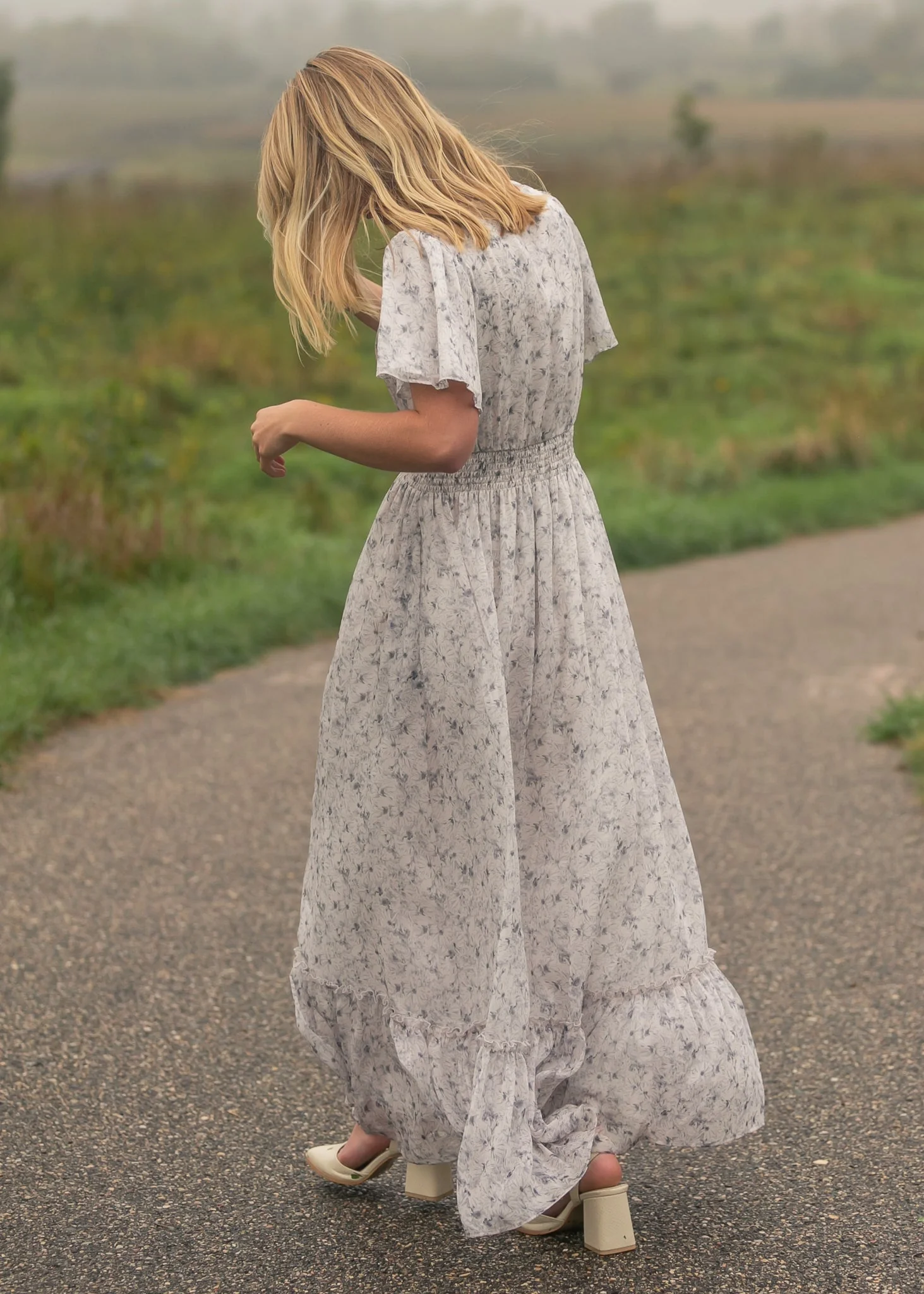Isabella Blue Floral V Neck Maxi Dress - Image 5