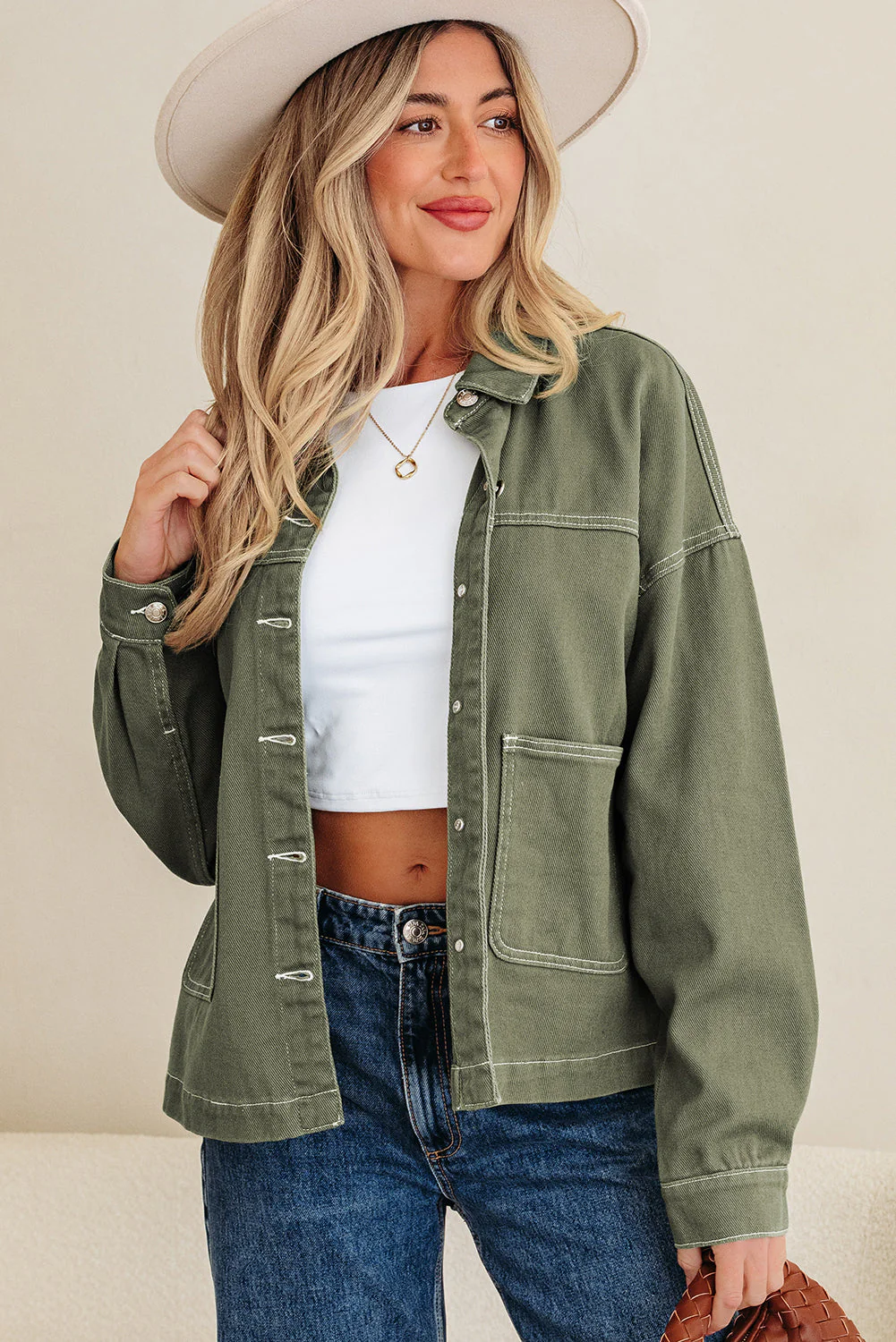 Threaded Pear Isabella Collared Front Boyfriend Jacket - Image 3