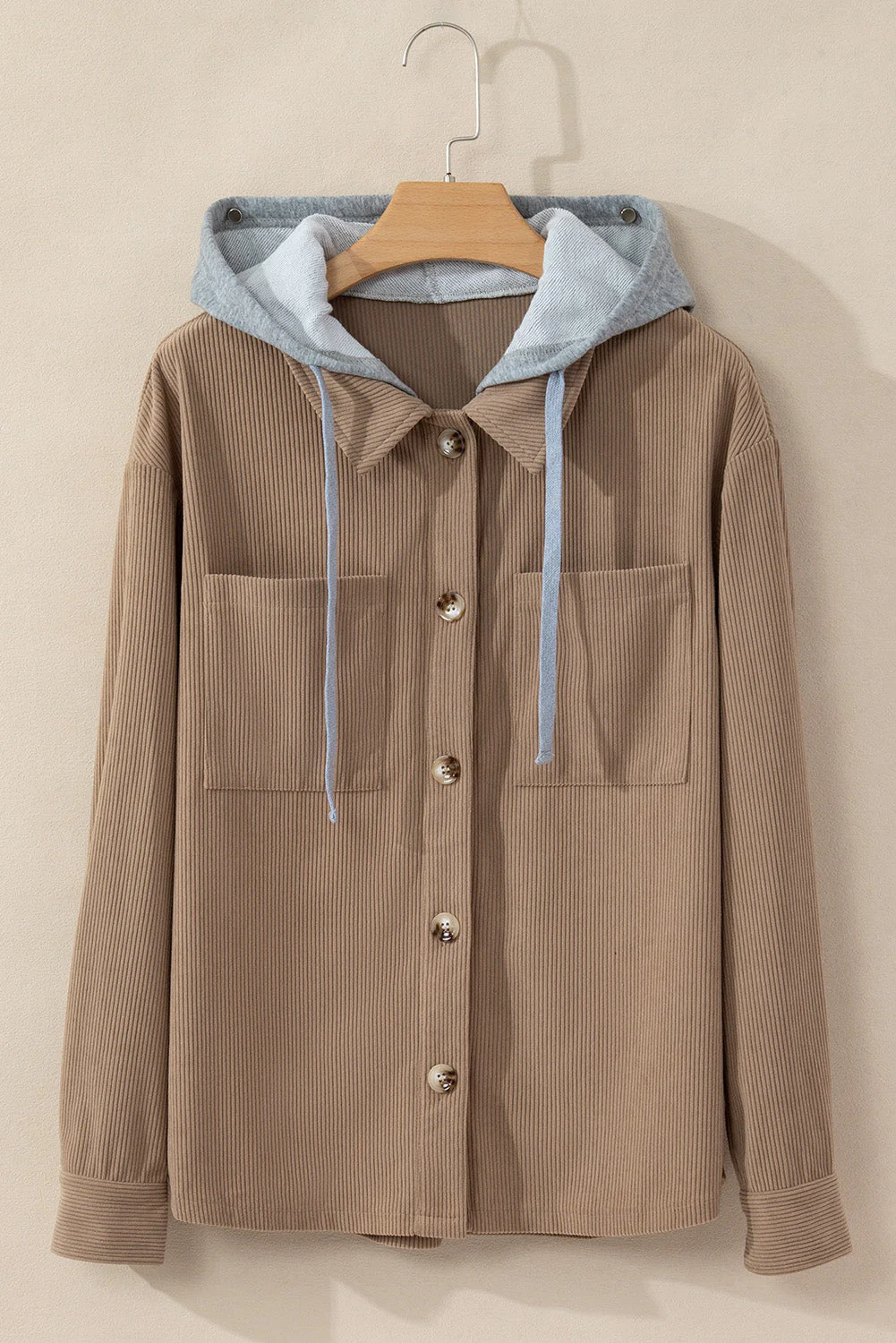 Threaded Pear Isabella Hooded Drawstring Corduroy Shacket - Image 4