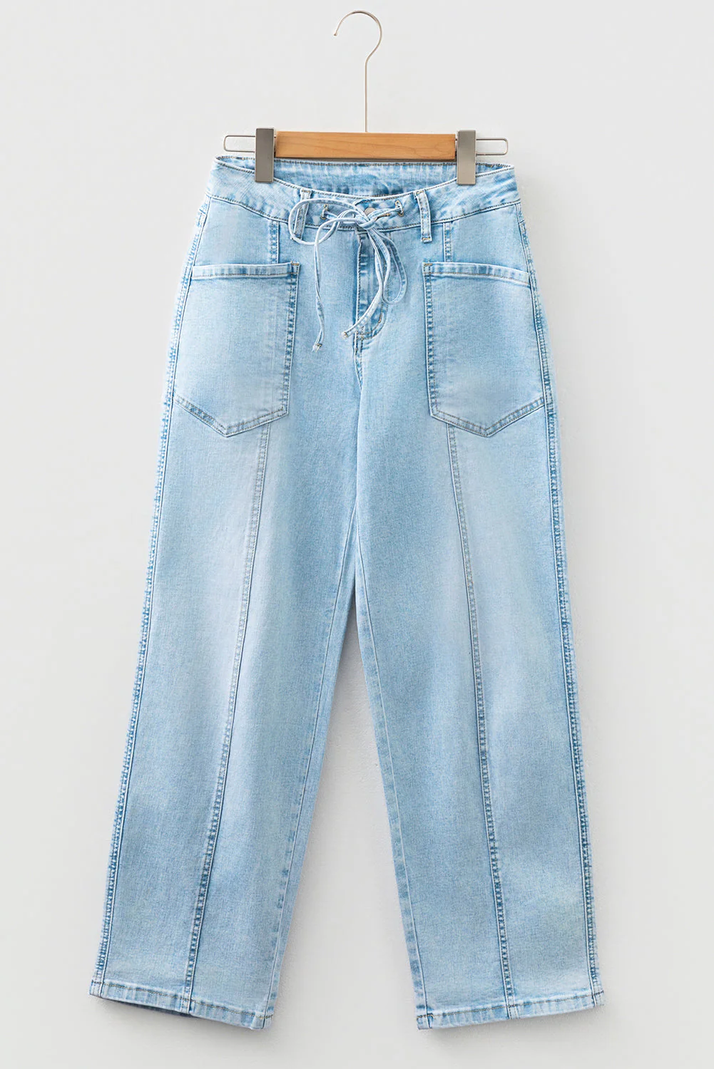 Threaded Pear Ivory Detail Drawstring Barrel Jeans - Image 6