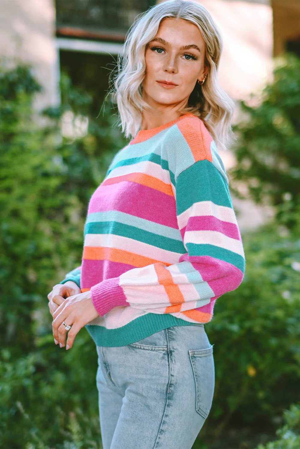 Threaded Pear Ivy Knit Drop Shoulder Puff Sleeve Sweater - Image 3