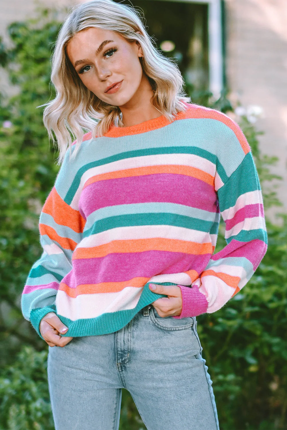 Threaded Pear Ivy Knit Drop Shoulder Puff Sleeve Sweater - Image 4