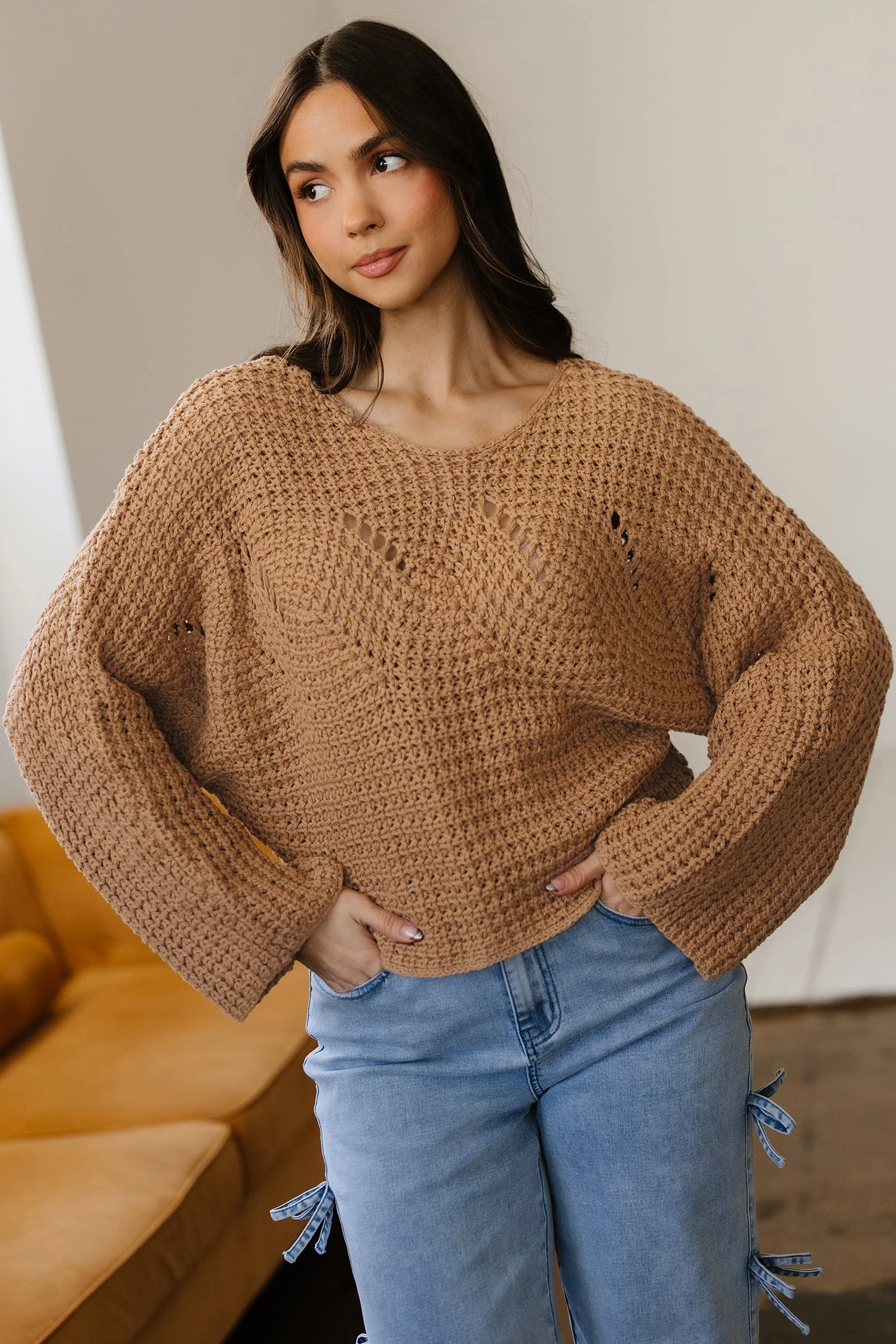 Threaded Pear Ivy Sleeve Loose Pullover Sweater - Image 4
