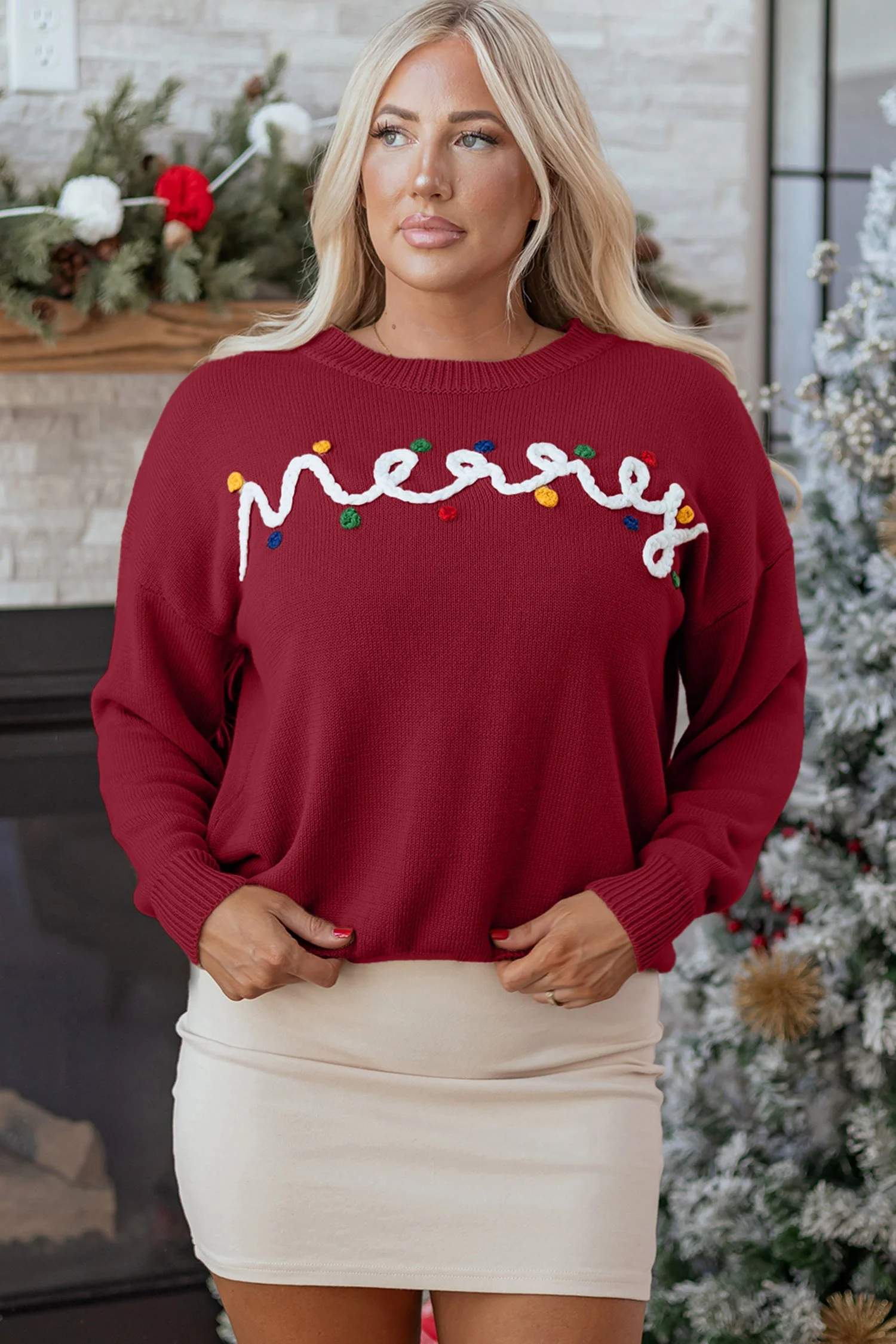 Threaded Pear Jade Christmas Drop Shoulder Sweater - Image 3
