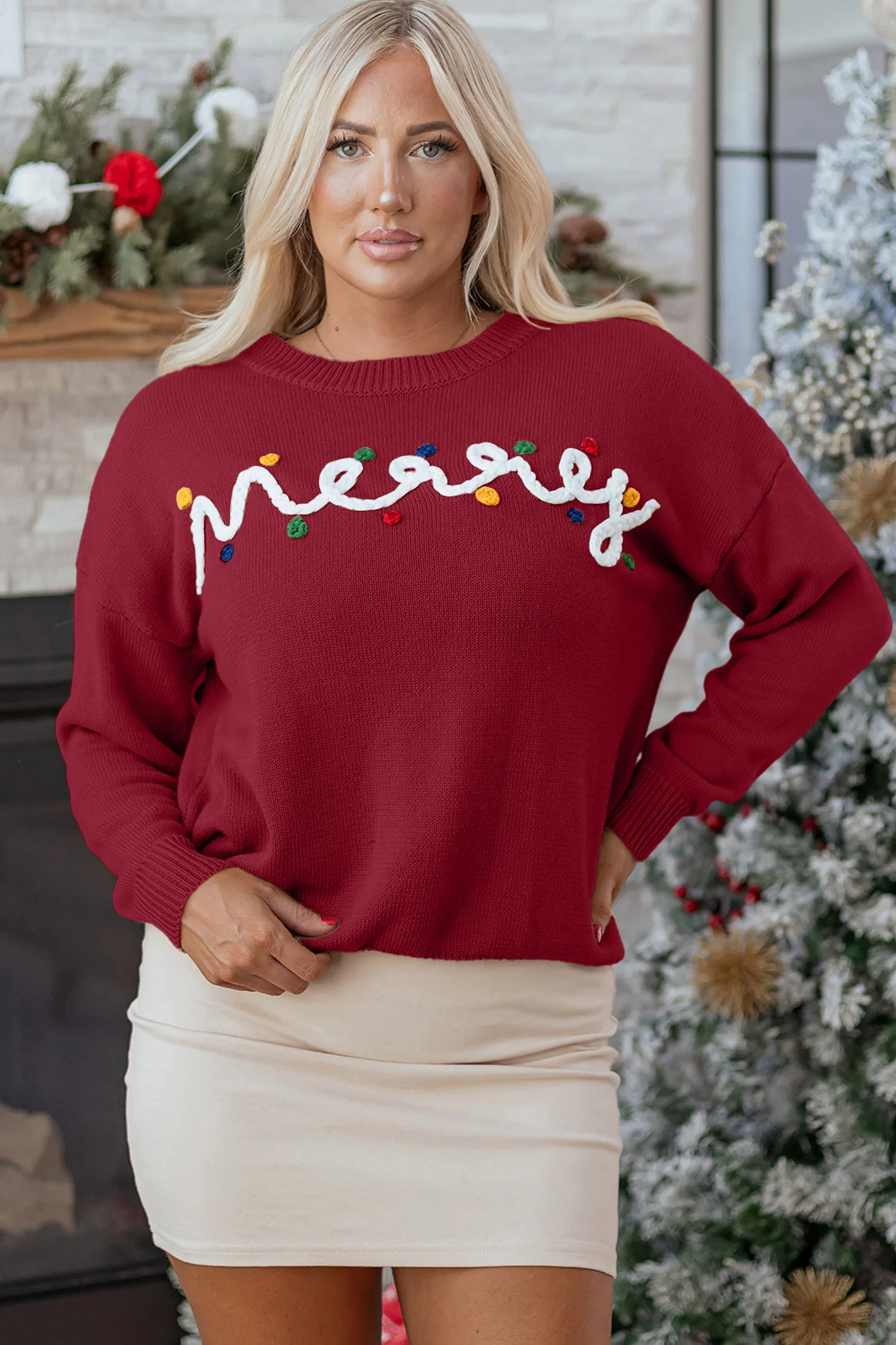 Threaded Pear Jade Christmas Drop Shoulder Sweater - Image 4