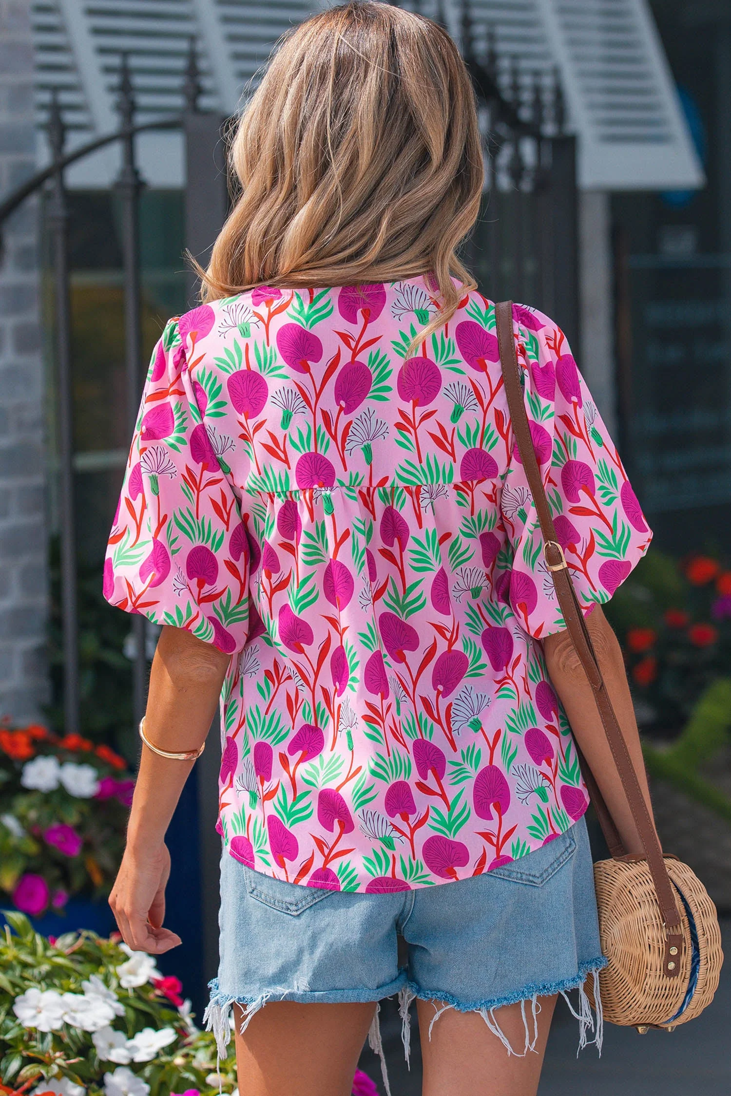 Threaded Pear Jade Patchwork Tassel Tie Blouse - Image 2