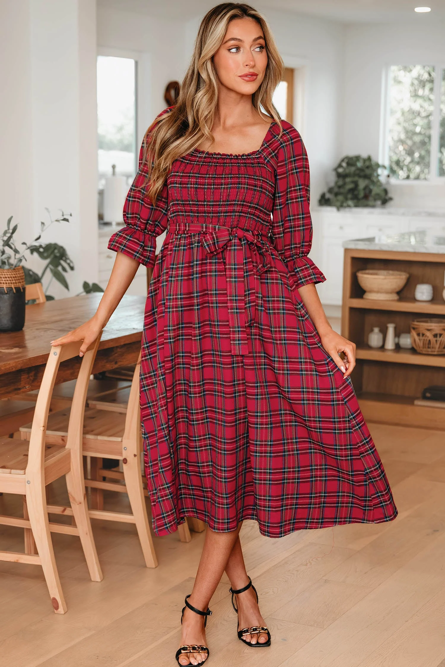 Threaded Pear Jazmin Waist Flared Midi Dress