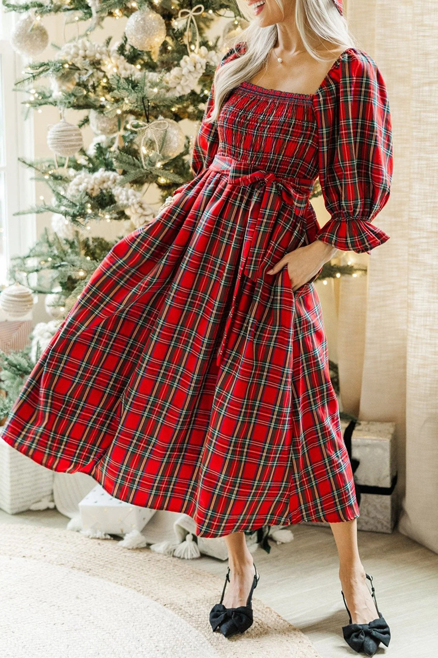 Threaded Pear Jazmin Waist Flared Midi Dress - Image 8