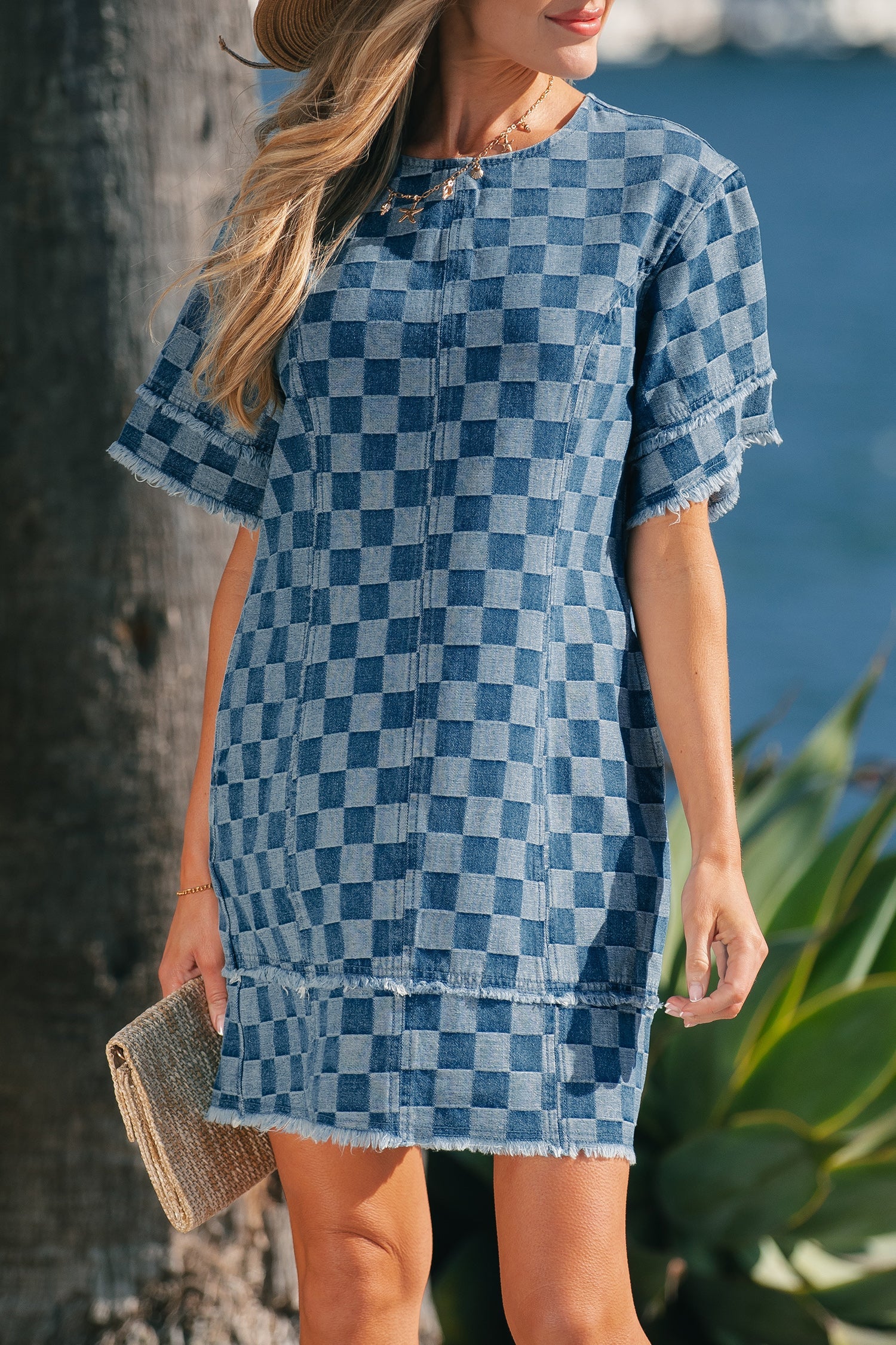 Threaded Pear Jessie Hem Checkered Mini Dress - Image 7