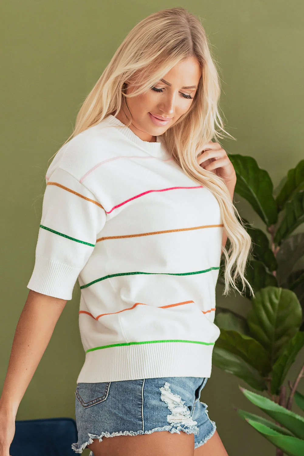 Threaded Pear Joanna Striped Drop Shoulder Sweater - Image 3