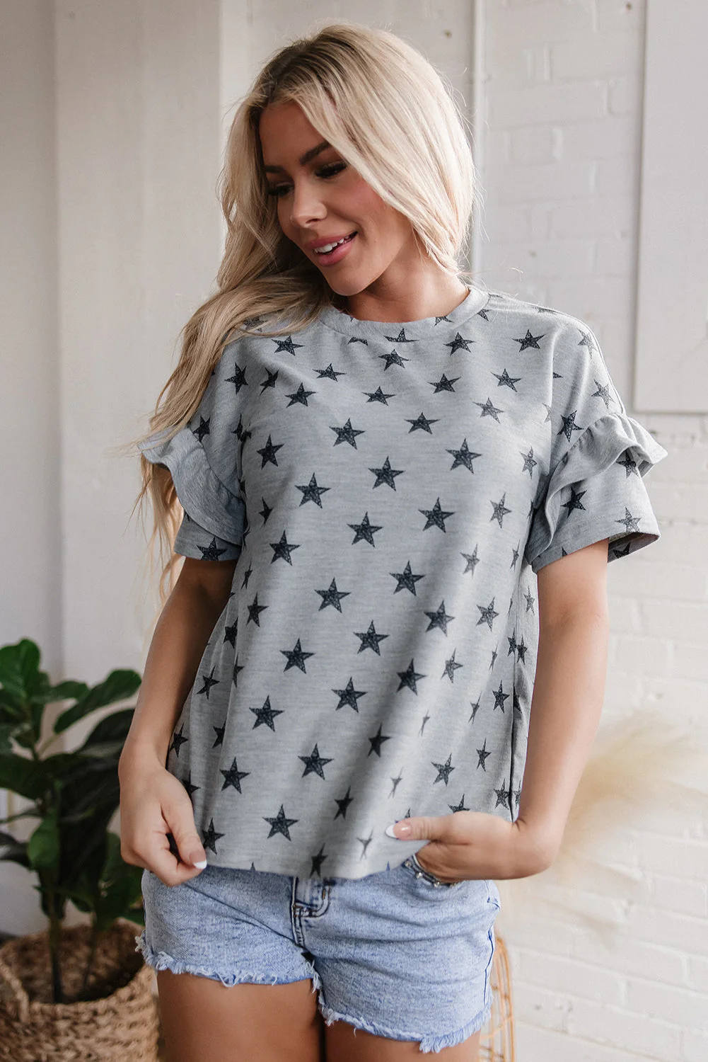 Threaded Pear Joelle Star Ruffled Sleeve Crew Neck Top - Image 4