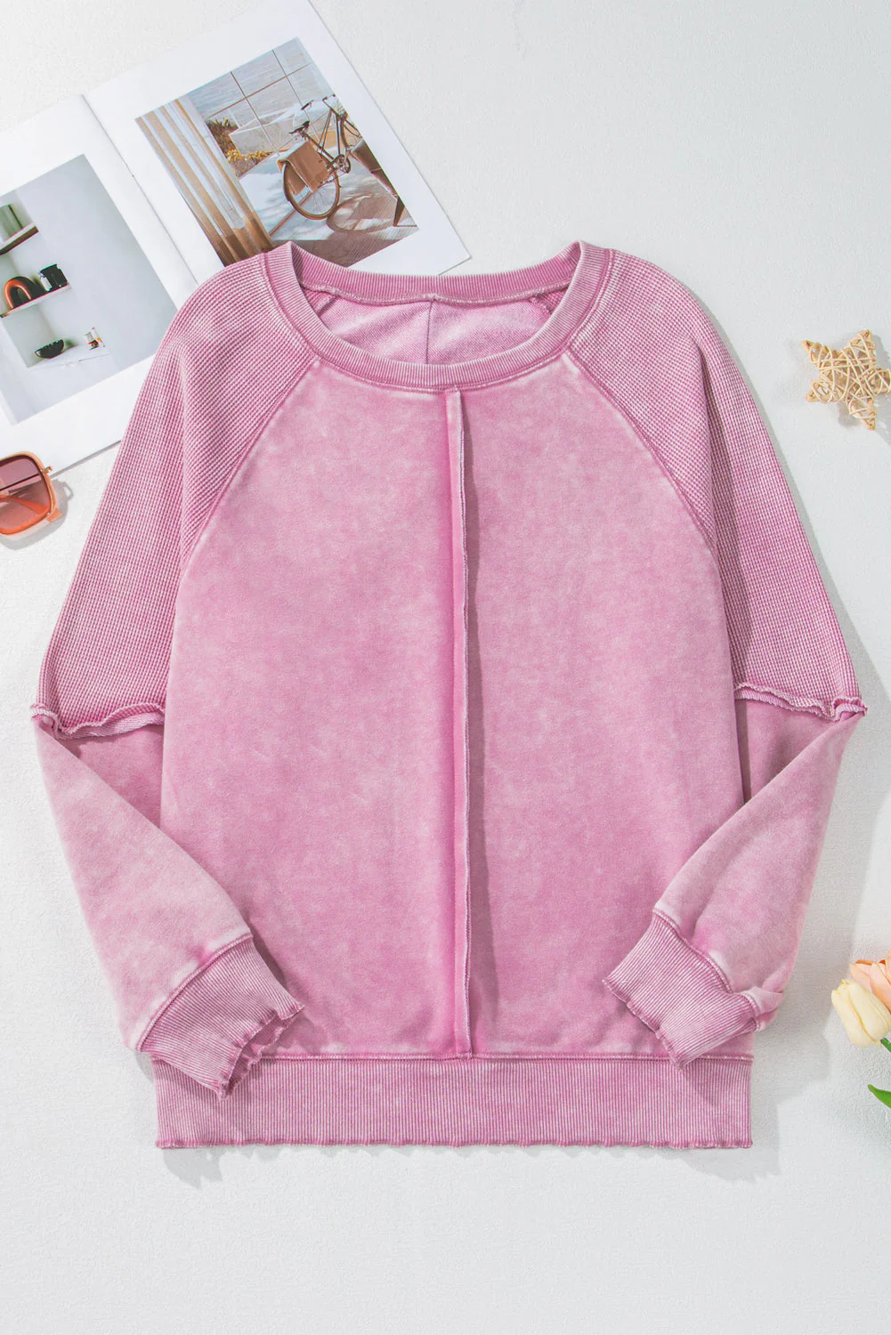 Threaded Pear Jolie Waffle Exposed Seam Raglan Sweatshirt - Image 9