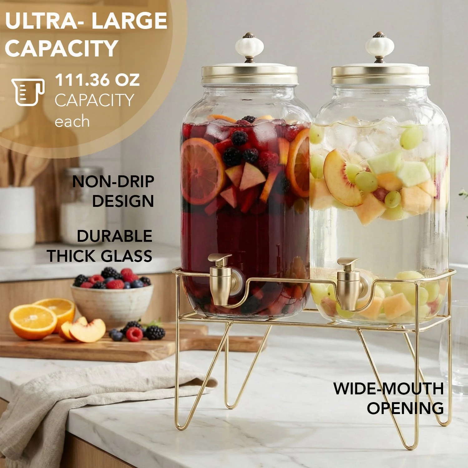 Jay Companies Julian 2-Piece Set Bev Dispensers With Gold Wire Stand - Image 5