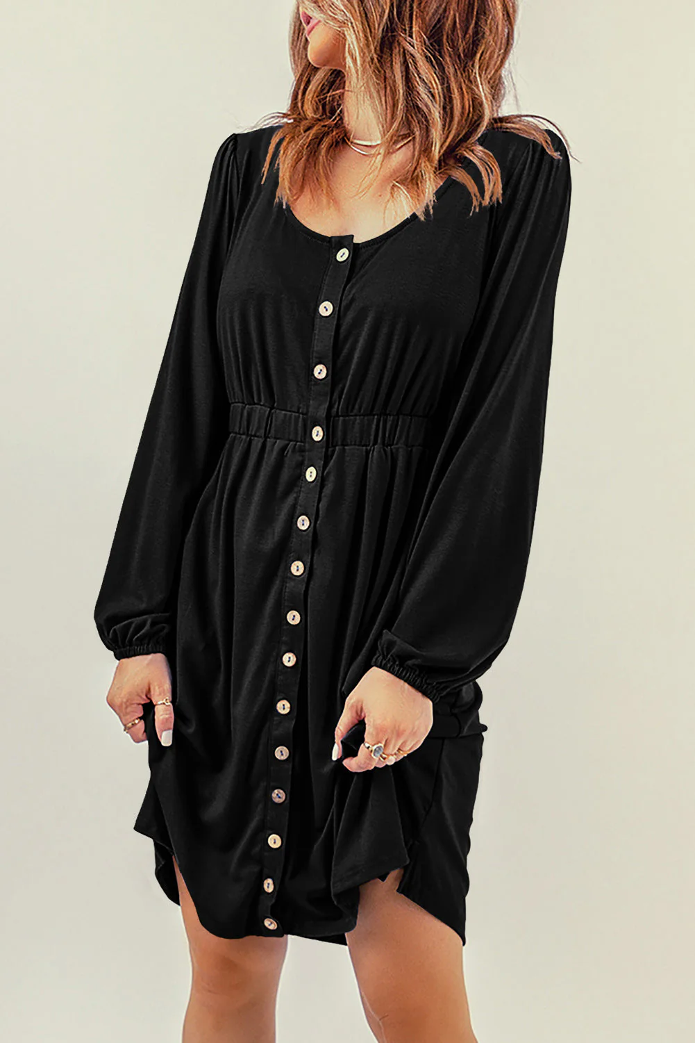 Threaded Pear Julianna Button Up High Waist Long Sleeve Dress - Image 5