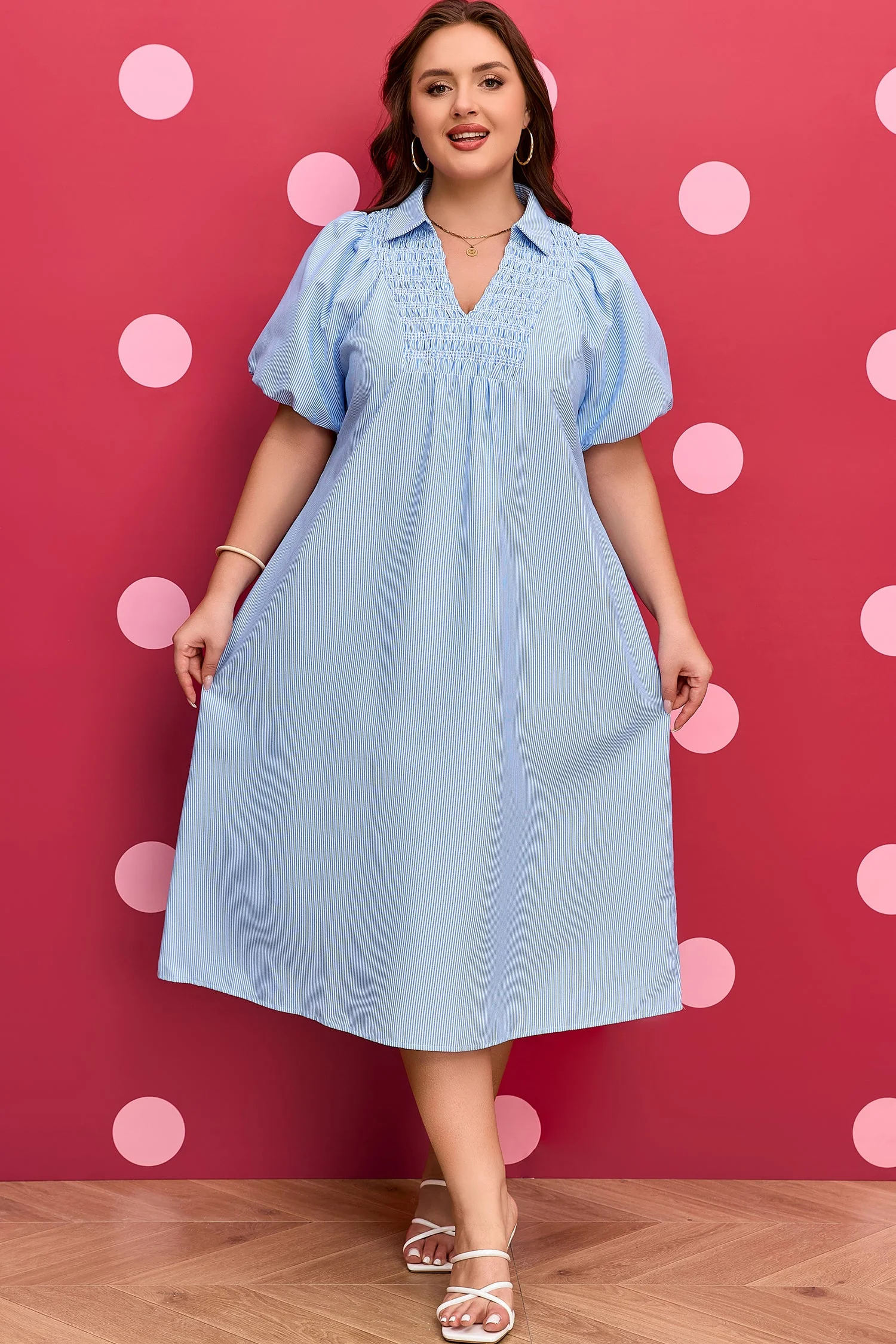 Threaded Pear Julieta Detail Collar Midi PLUS Dress - Image 4
