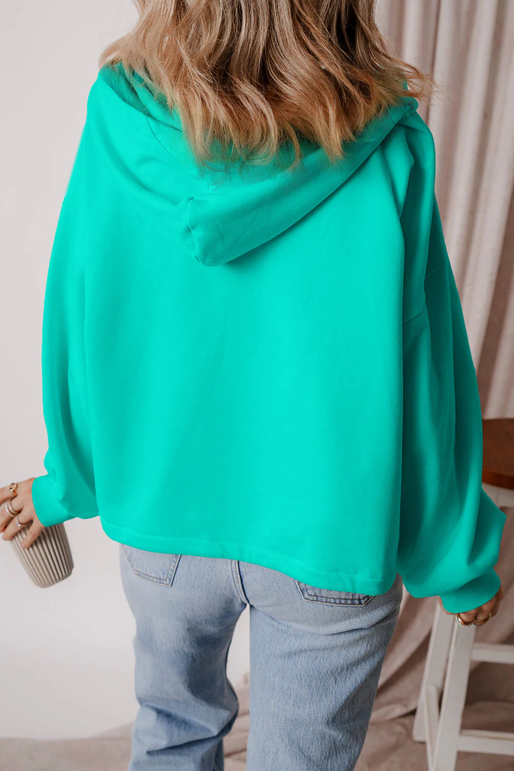 Threaded Pear Kate Fleece Lined Half Zipper Kangaroo Pockets Loose Hoodie - Image 17