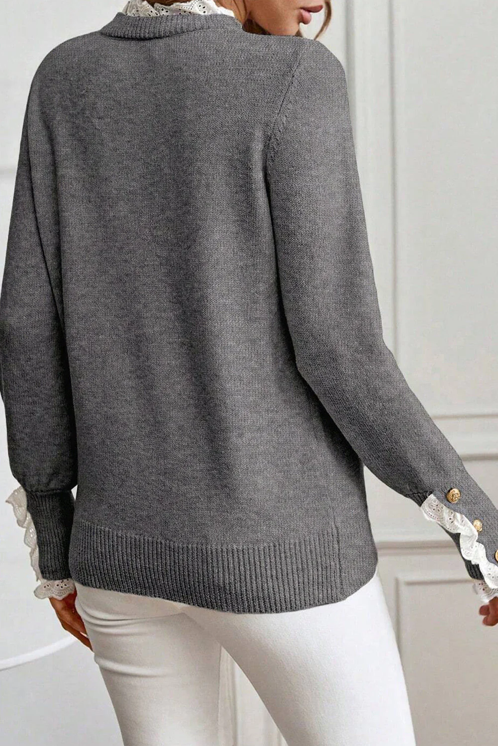 Threaded Pear Katelyn Patchwork Cuffs Loose Sweater - Image 8