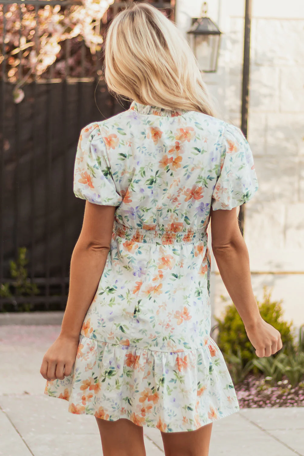 Threaded Pear Katharine Floral Shirred High Waist Puff Sleeve Mini Dress - Image 2