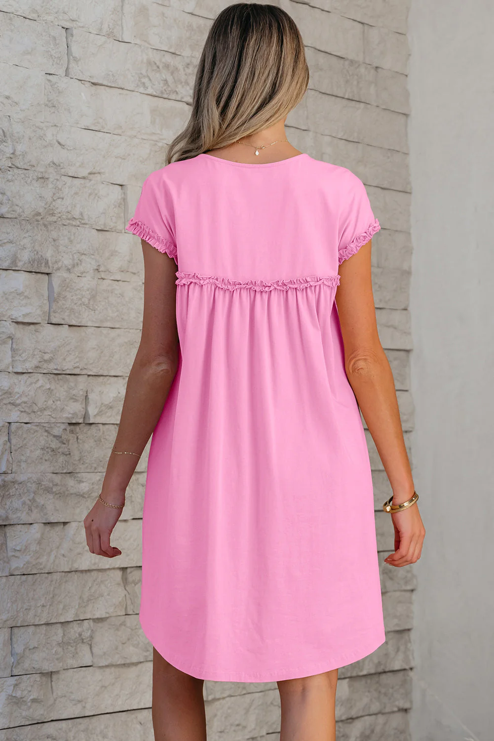 Threaded Pear Keily Frilled Trim Loose Fit Mini Dress - Image 2