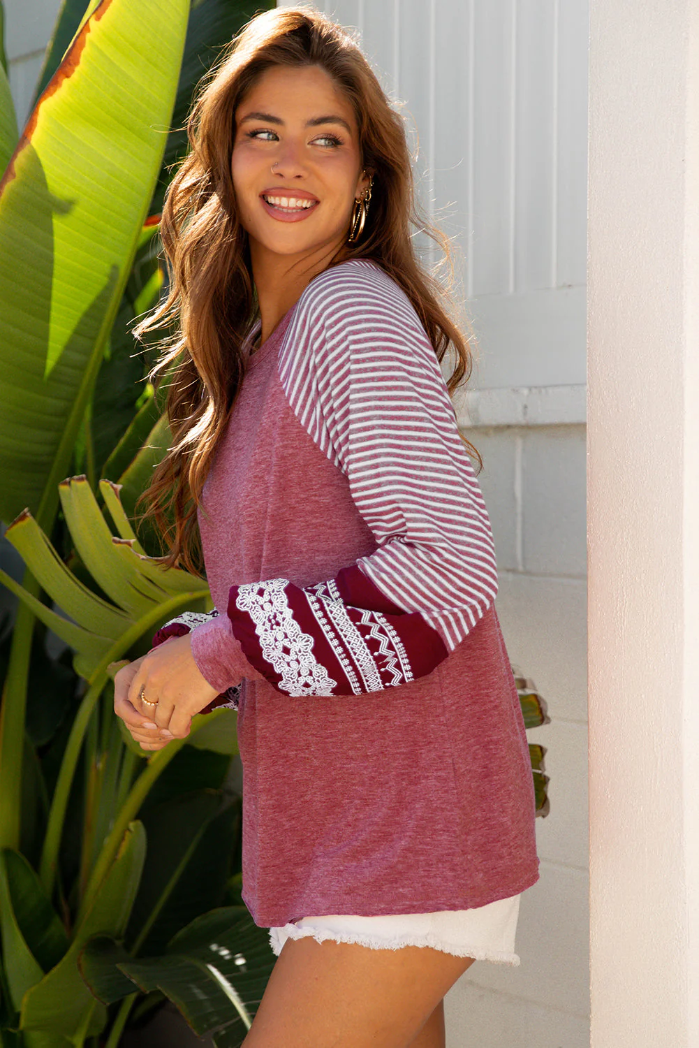 Threaded Pear Kelsey Striped Raglan Long Sleeve Loose Top - Image 3