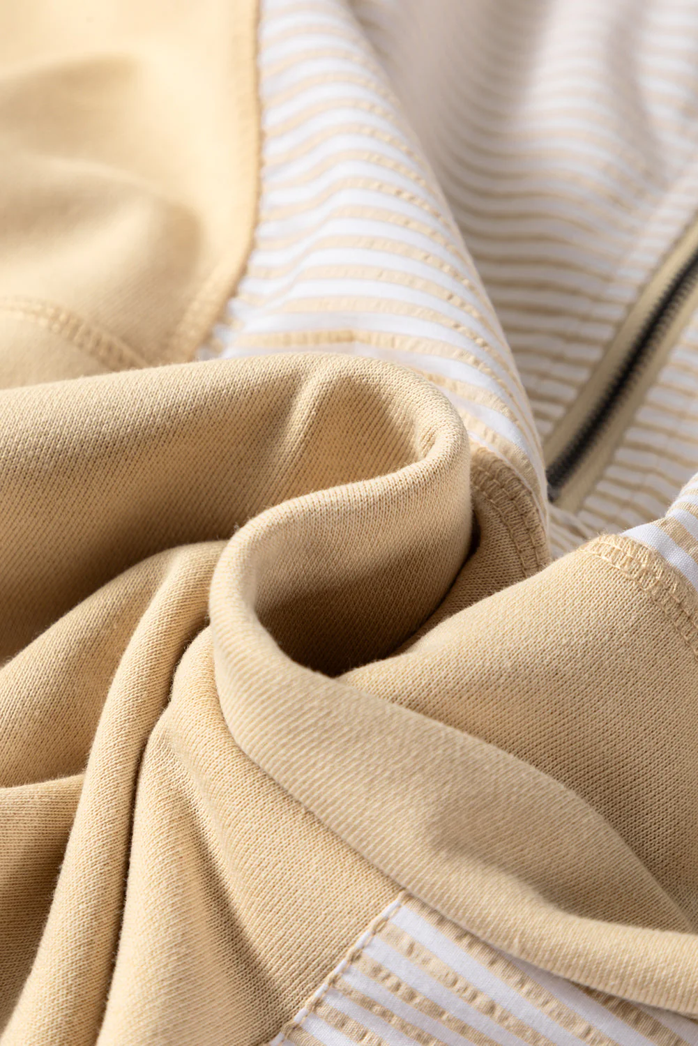 Threaded Pear Khaki Stripe Mix Half Zip French Terry Plus Size Sweatshirt - Image 14