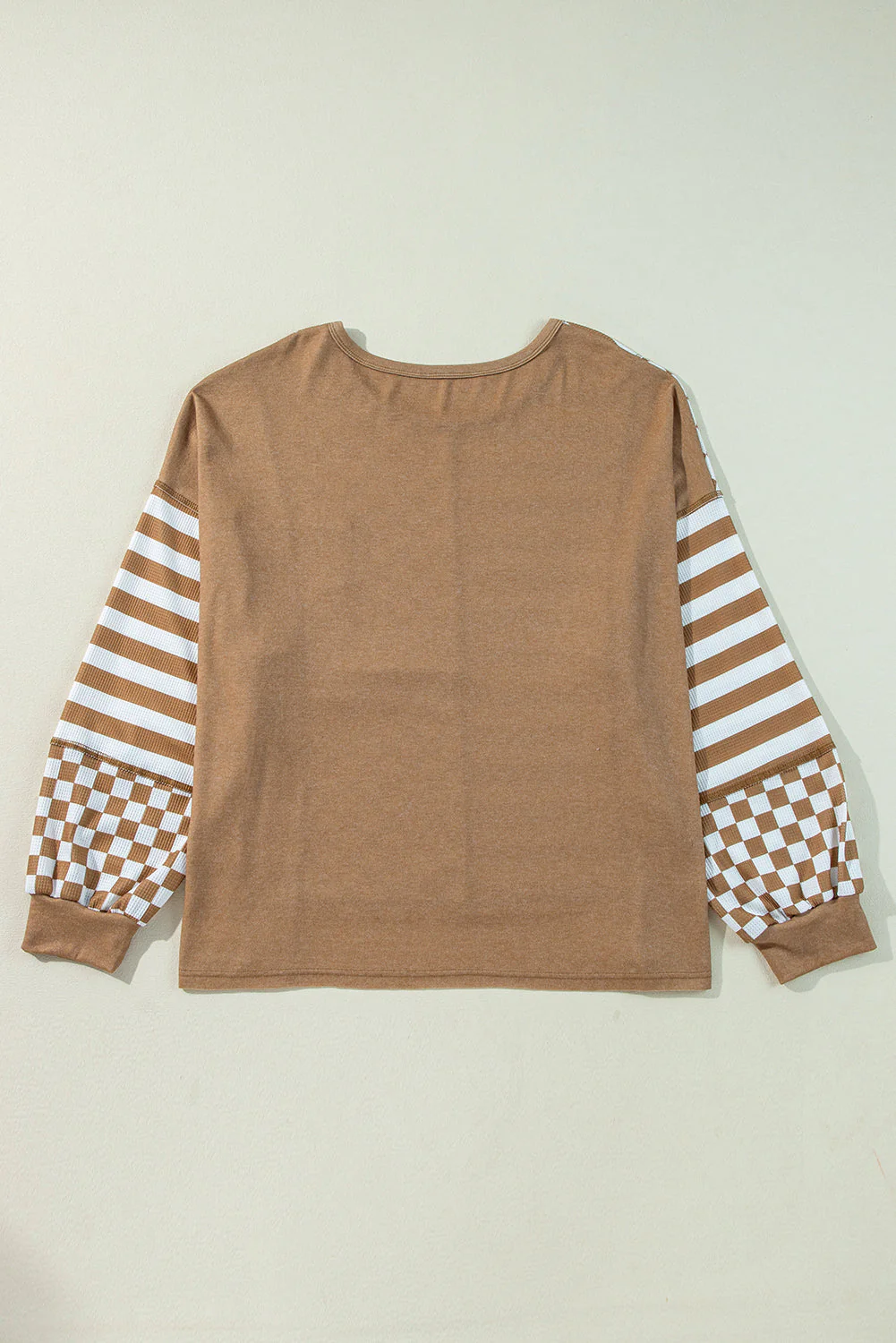 Threaded Pear Khaki Striped Checkered Mixed Print Chest Pocket Casual Plus Size Top - Image 8