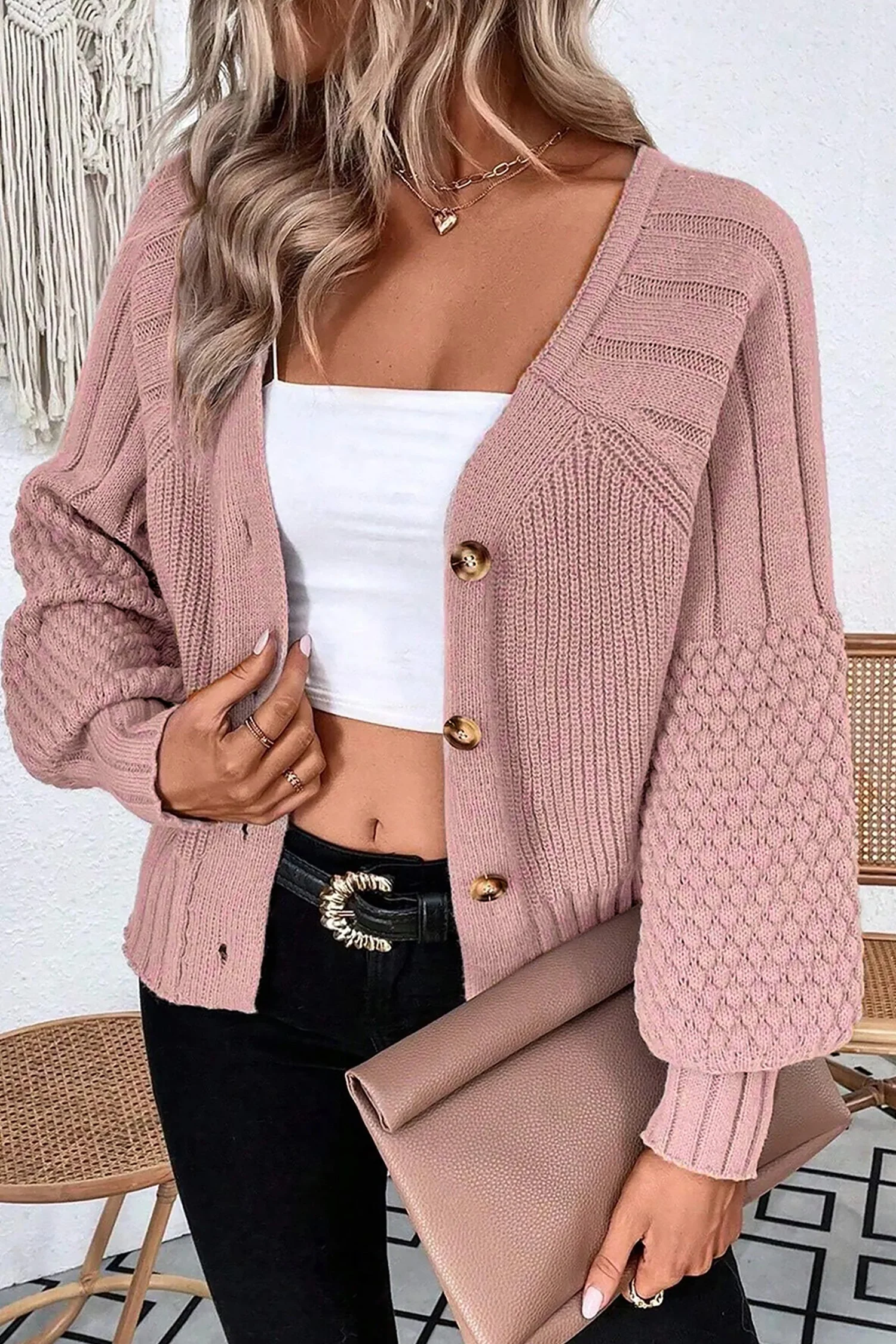 Threaded Pear Khloe Mixed Texture Knit Sweater - Image 9