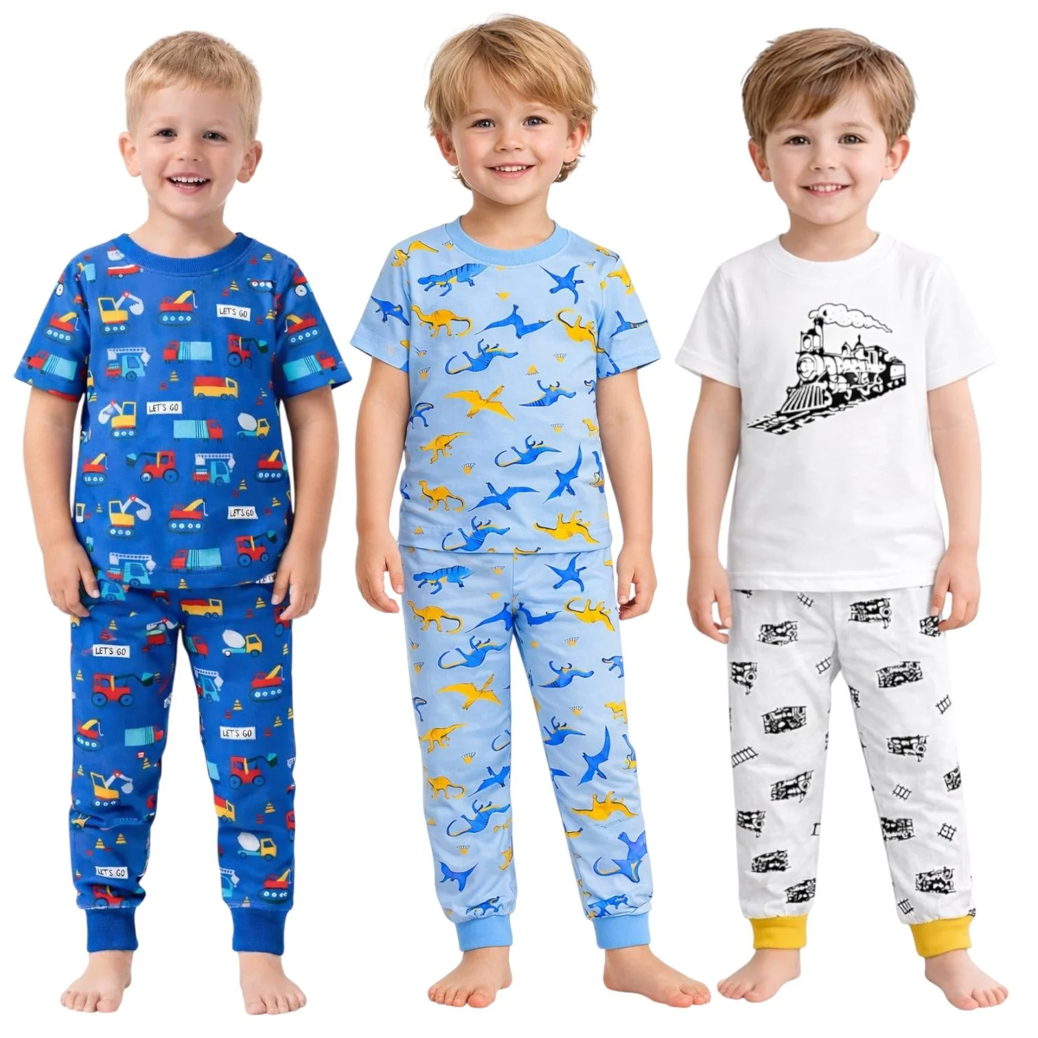 Kids 3 Pack Pajamas Toddlers and Boys Snug Fitted Short Sleeve Sleepwear Sets - Image 11