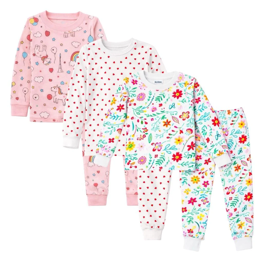 Kids 3 Pack Pajamas Toddlers and Girls Snug Fitted Long Sleeve Sleepwear Sets - Image 15