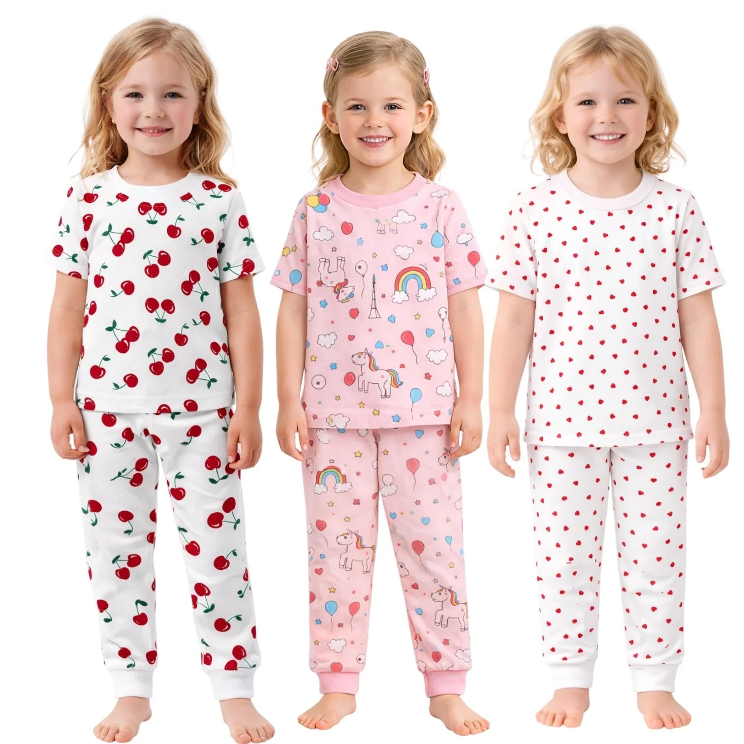 Kids 3 Pack Pajamas Toddlers and Girls Snug Fitted Short Sleeve Sleepwear Sets - Image 18