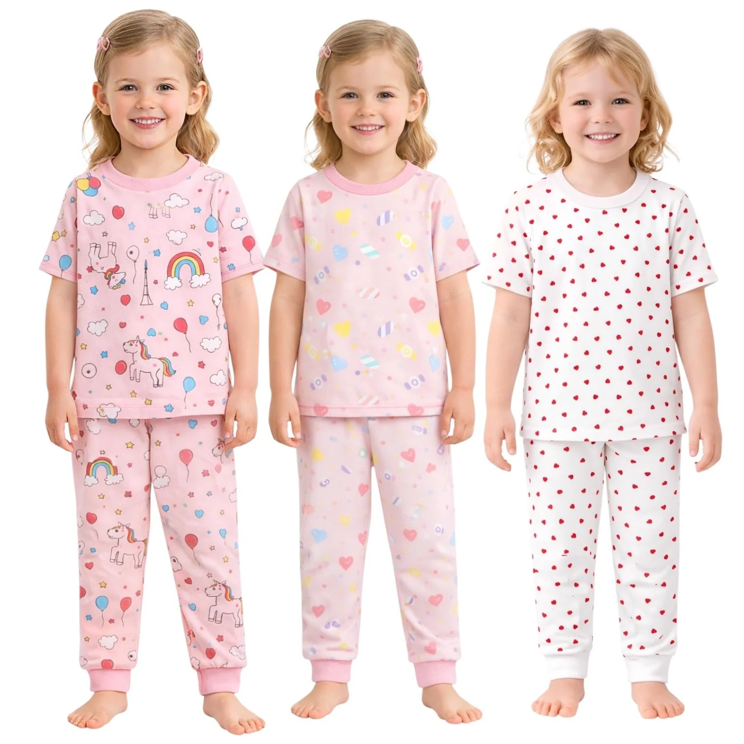 Kids 3 Pack Pajamas Toddlers and Girls Snug Fitted Short Sleeve Sleepwear Sets - Image 19