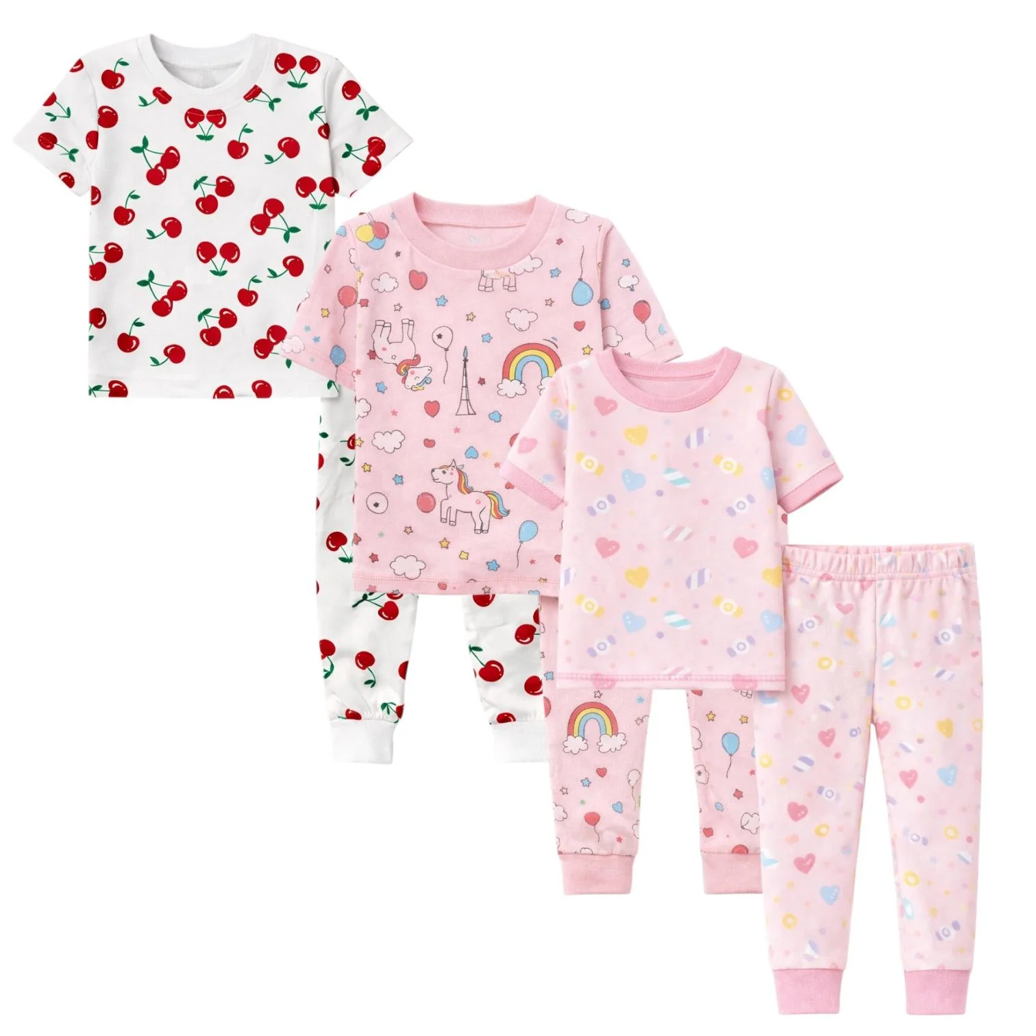 Kids 3 Pack Pajamas Toddlers and Girls Snug Fitted Short Sleeve Sleepwear Sets - Image 4