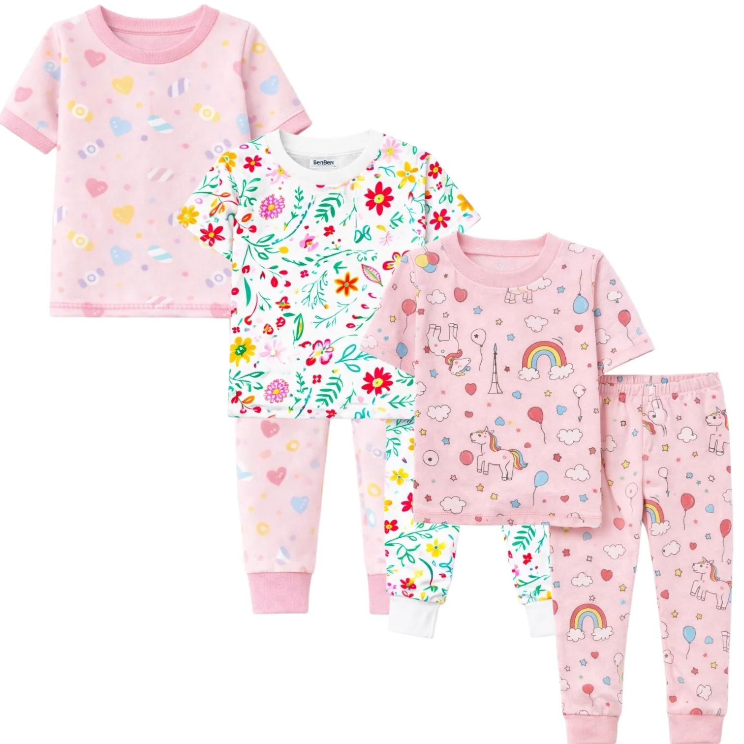 Kids 3 Pack Pajamas Toddlers and Girls Snug Fitted Short Sleeve Sleepwear Sets - Image 7