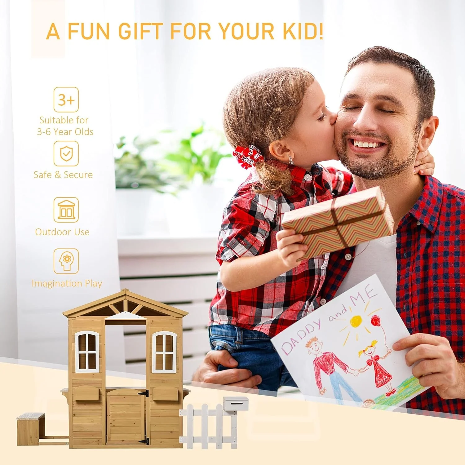 Kids Outdoor Wood Playhouse With Working Door And Windows by ShipItFurniture - Image 6