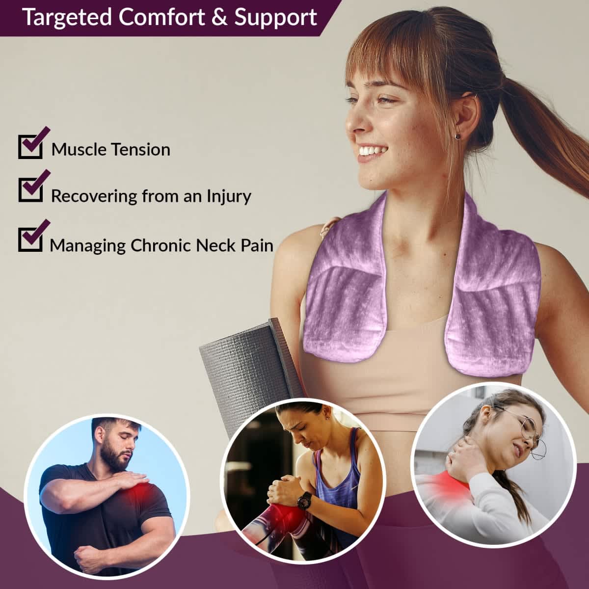 Kozi Neck Heating Pad | Microwaveable Weighted Shoulder Heating Pad | Neck and Shoulder Heating Pad with Herbal Aromatherapy (Amethyst) - Image 5