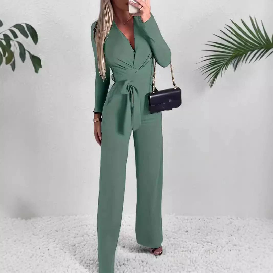 Ladies' Fashionable Slim Fit Sexy V-neck Long Sleeved Slimming Jumpsuit - Image 8