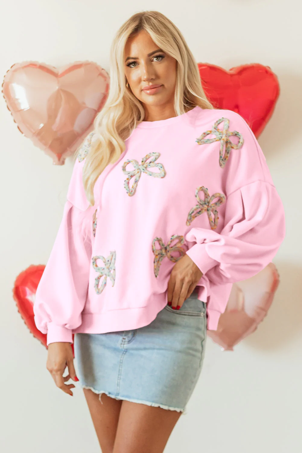 Threaded Pear Laila Bow Lantern Sleeve Oversized Sweatshirt - Image 5
