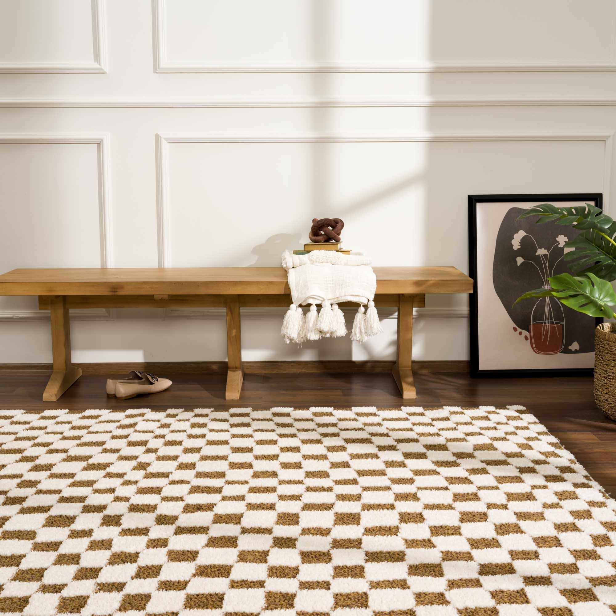 Lajos Brown Checkered Shag Rug - Clearance - Image 4