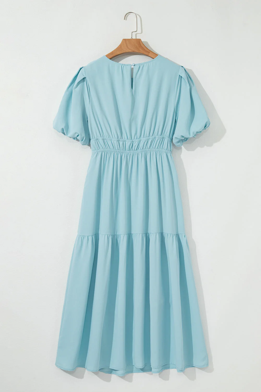 Threaded Pear Lara Puff Sleeve Pleated High Waist Midi Dress - Image 8