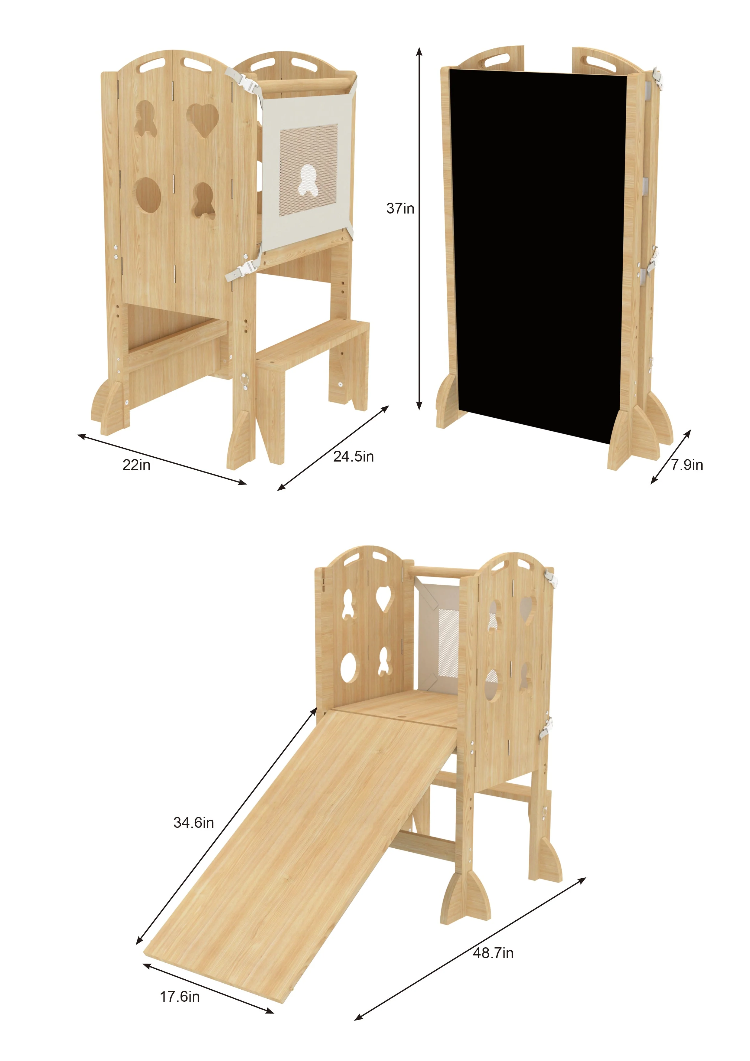Laurel 4-in-1 Foldable Kitchen Tower, Step Stool, Slide & Chalkboard for Toddlers - Image 15