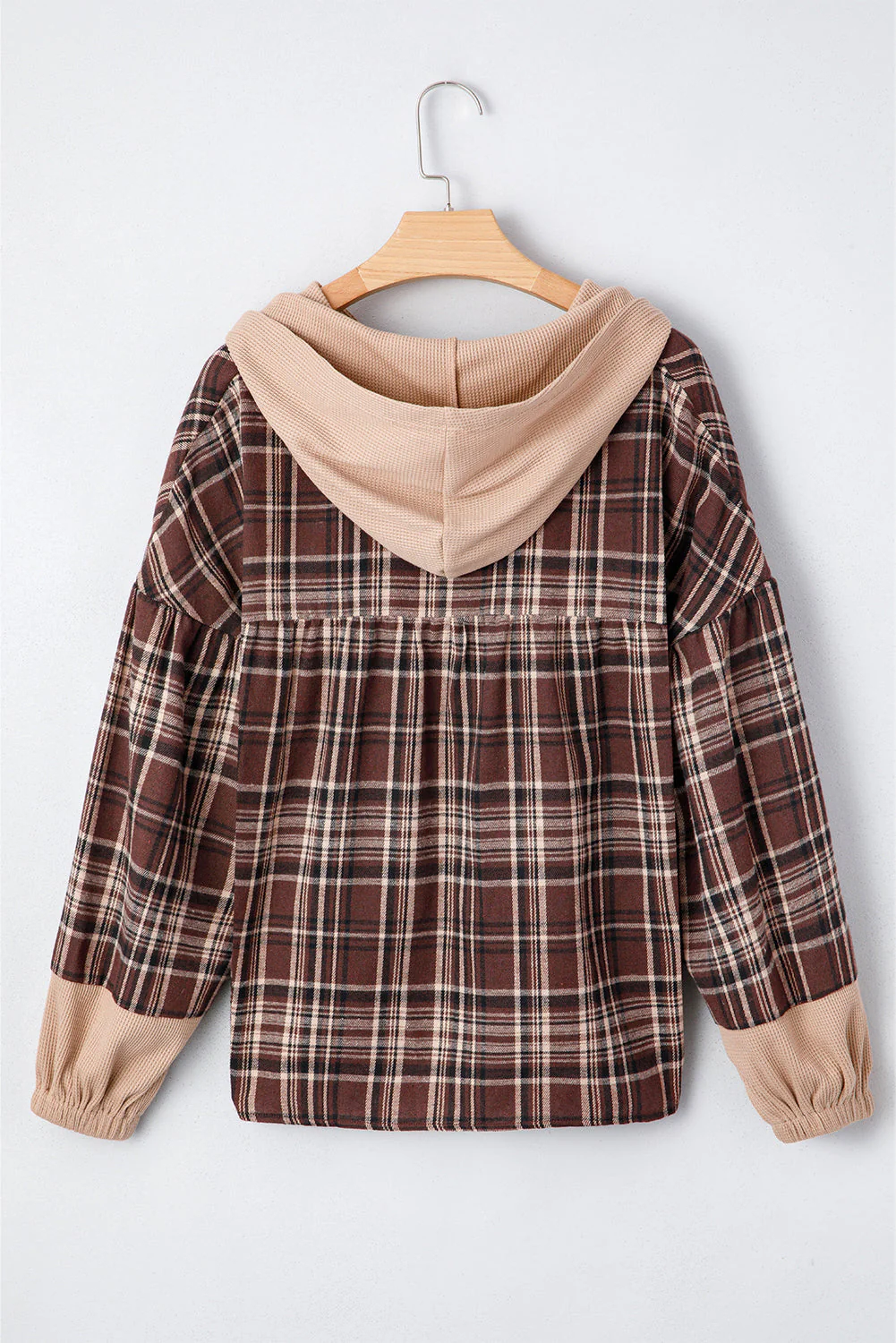 Threaded Pear Lauren Plaid Patchwork Long Sleeve Hooded Top - Image 9