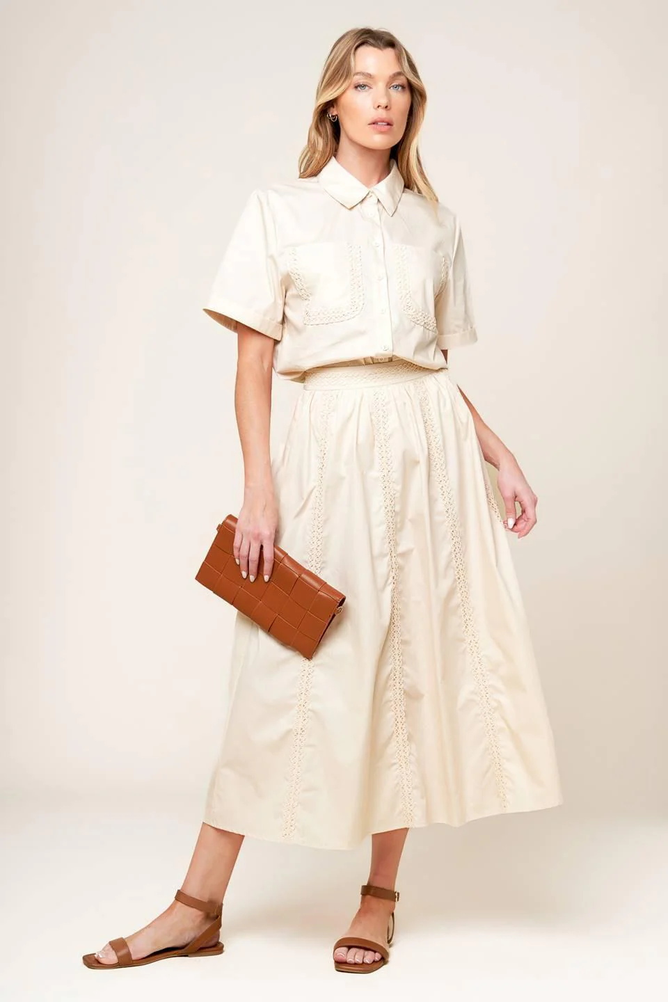 Layton Cream Woven Midi Skirt - Image 3