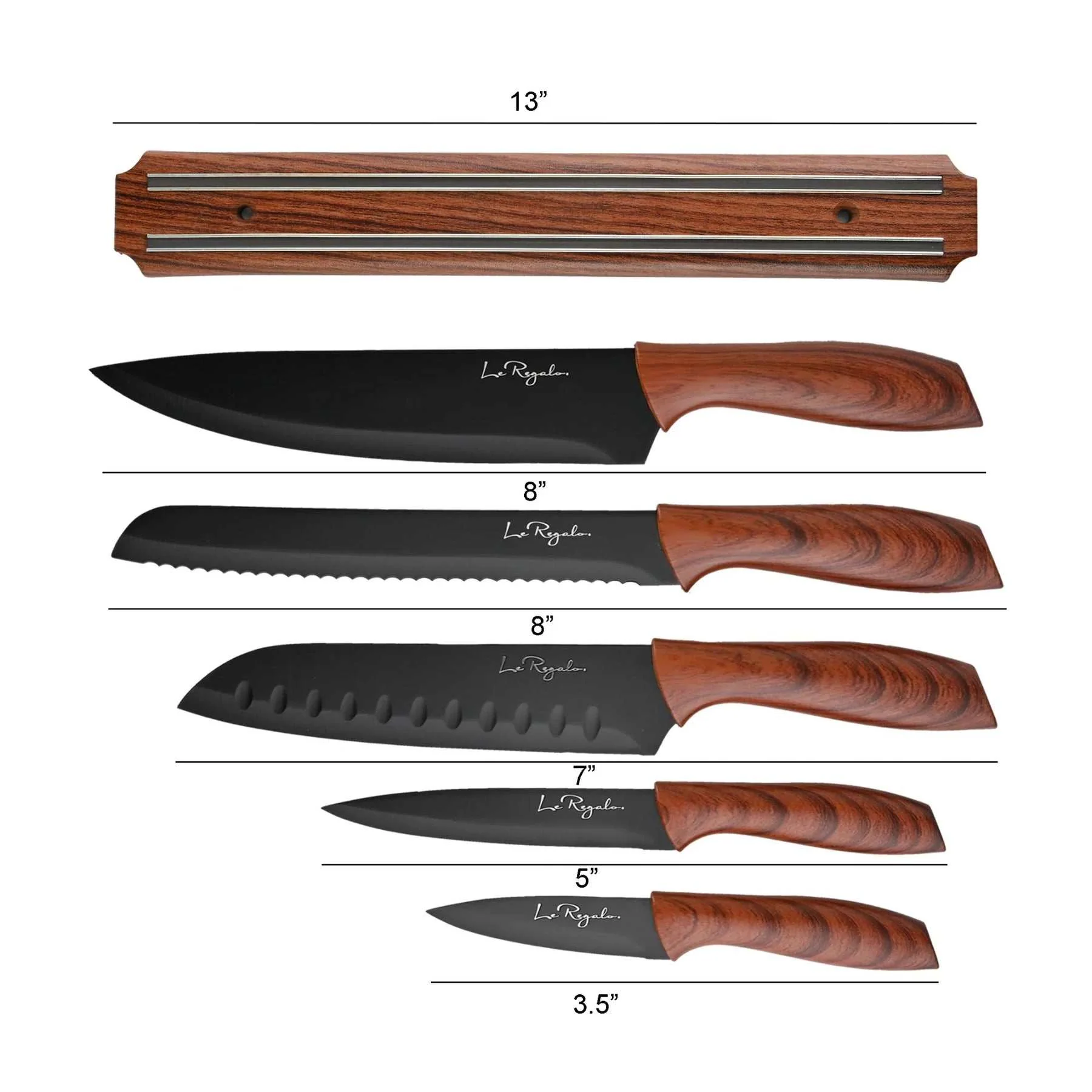 Le Regalo 5 Piece Kitchen Knife Set with Magnetic Holder - Image 3