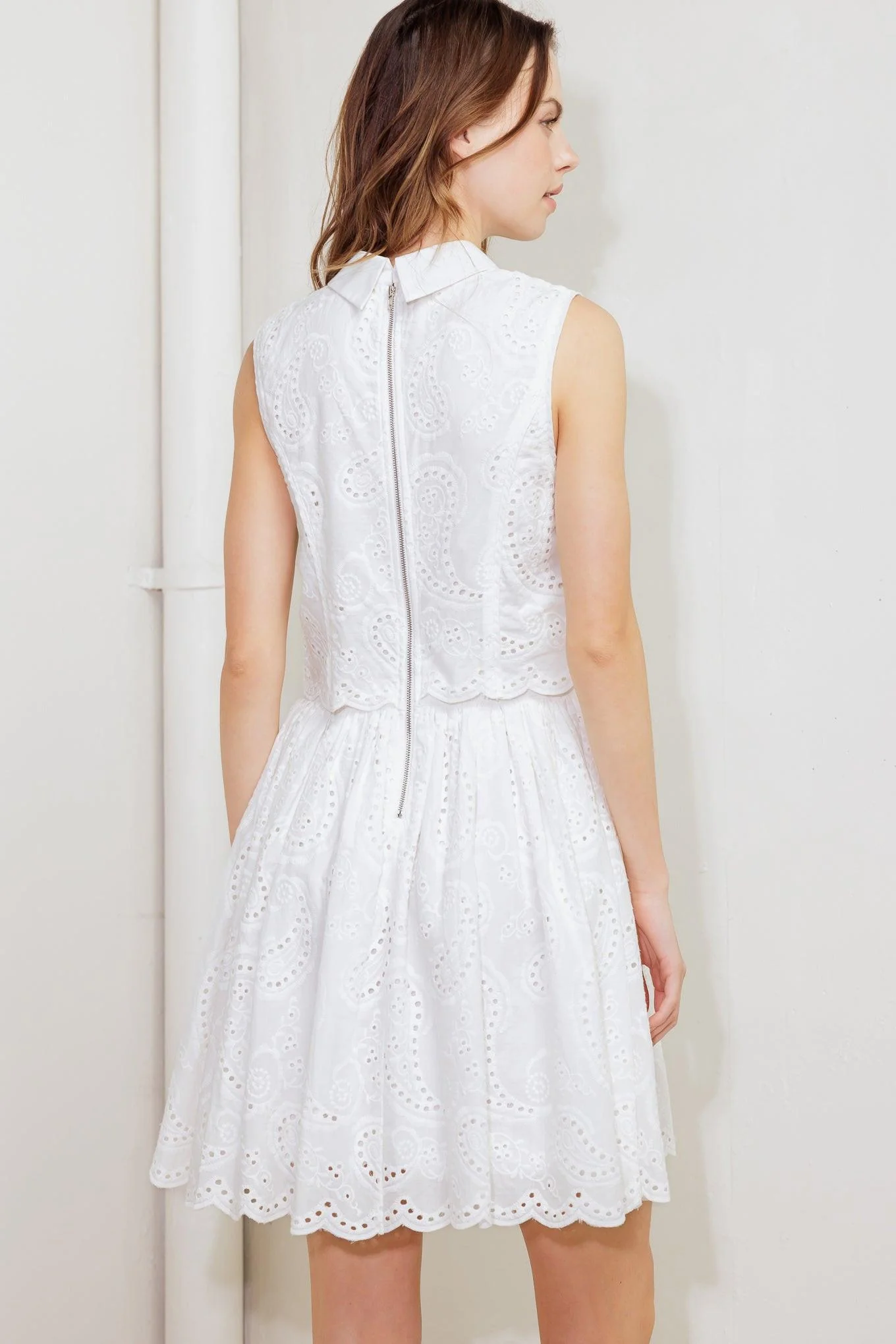 Leaf Kiss White Woven Eyelet Mini Dress - Image 4