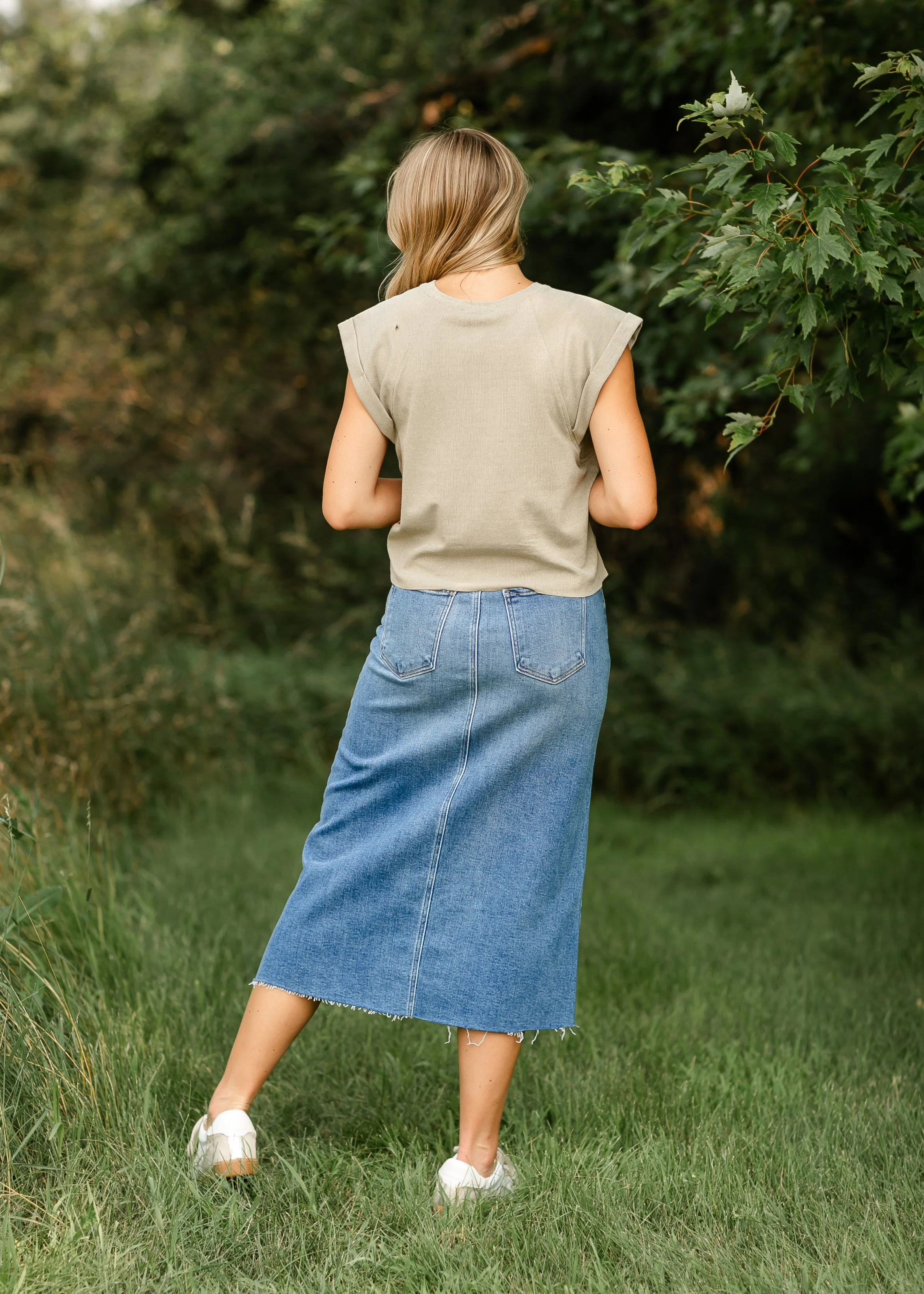 Lee A-Line Raw Hem Midi Skirt - FINAL SALE - Image 6