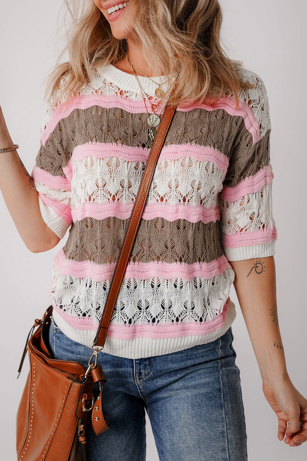 Threaded Pear Leilani Crochet Half Sleeve Sweater - Image 4