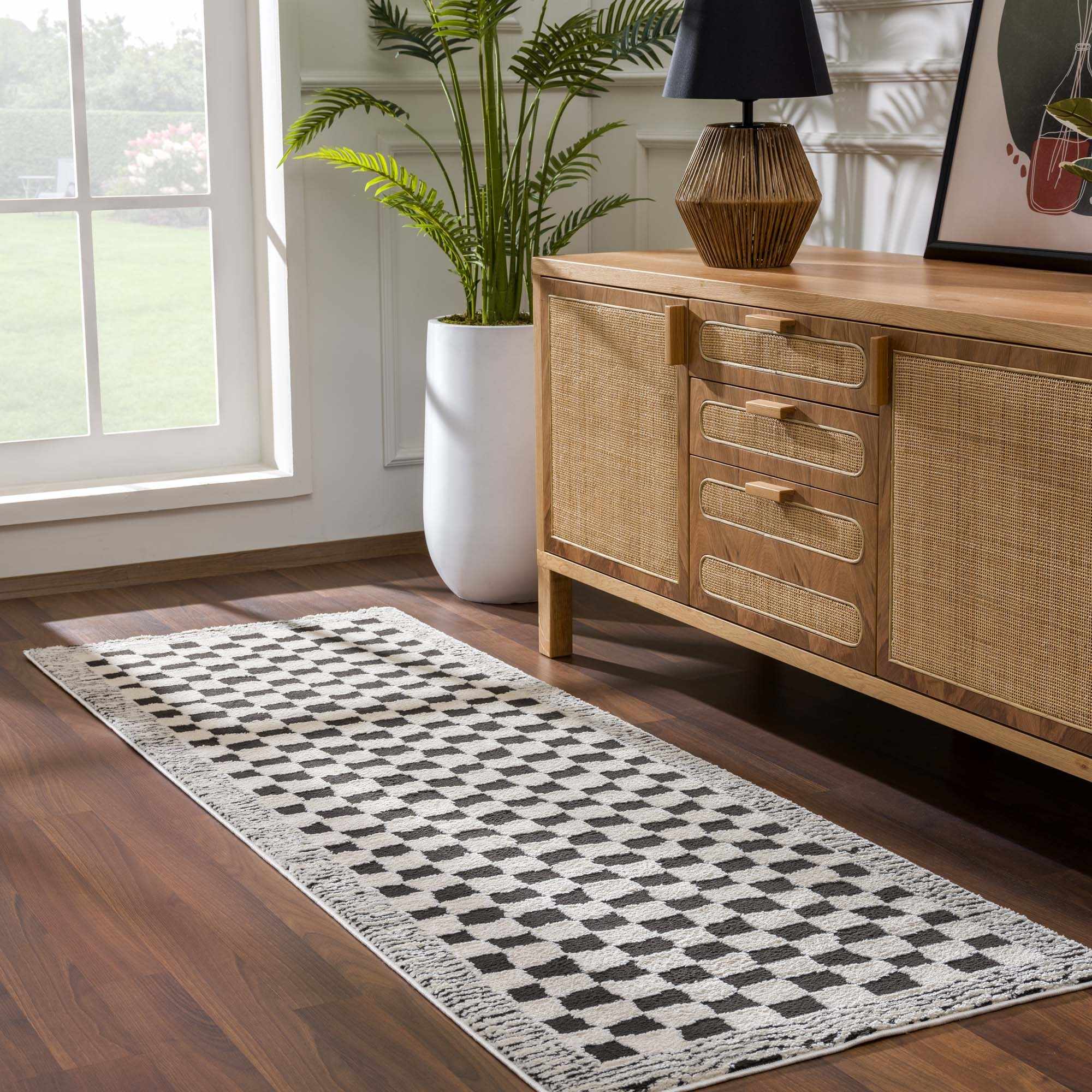 Leryn Black & White Checkered Area Rug - Image 3