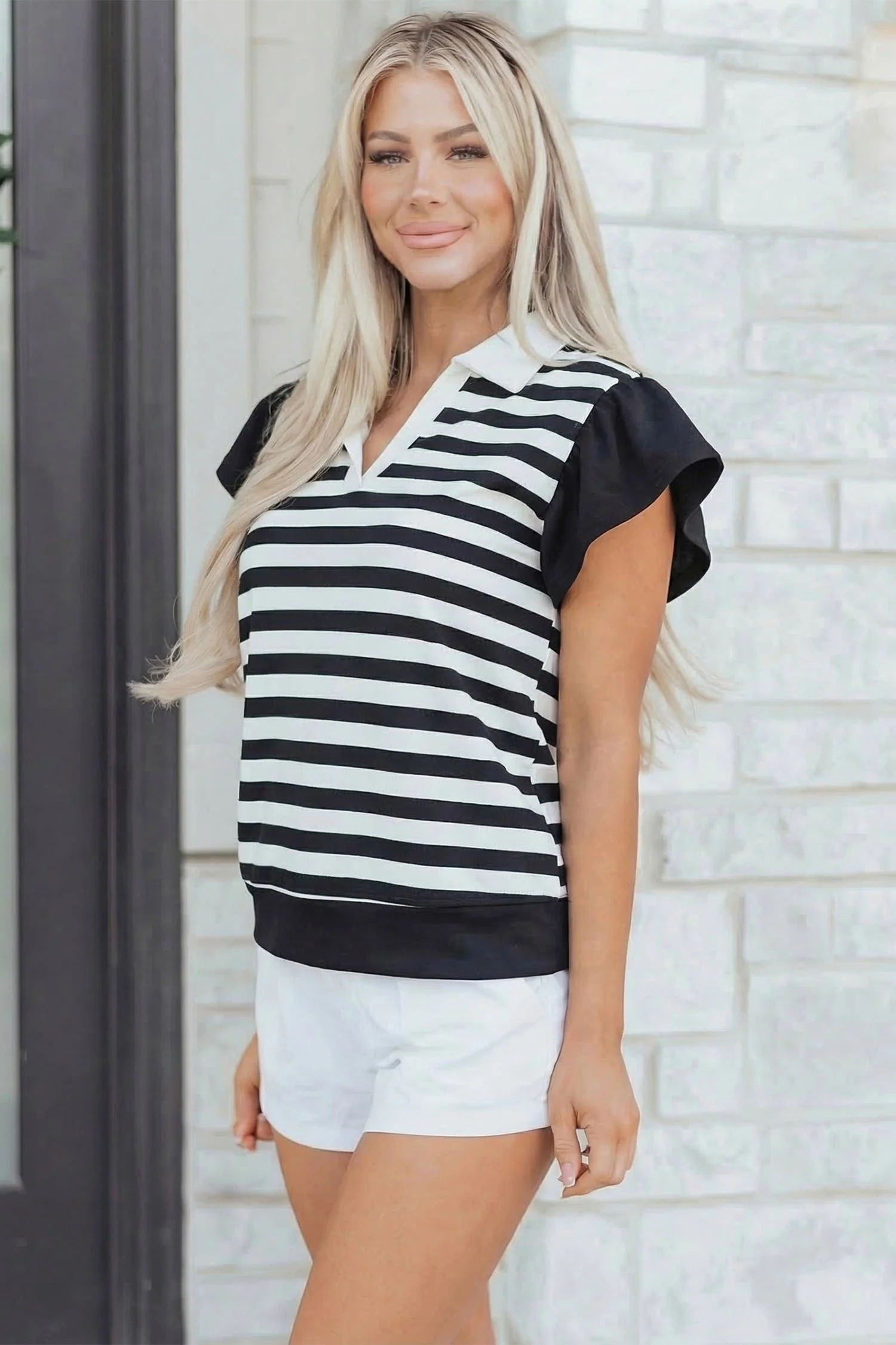 Threaded Pear Lilith Ruffled Short Sleeve Blouse - Image 3